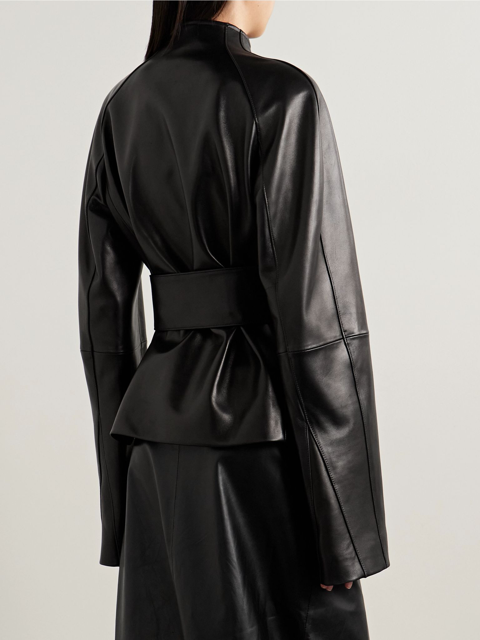 Edith asymmetric belted leather jacket Black - 3
