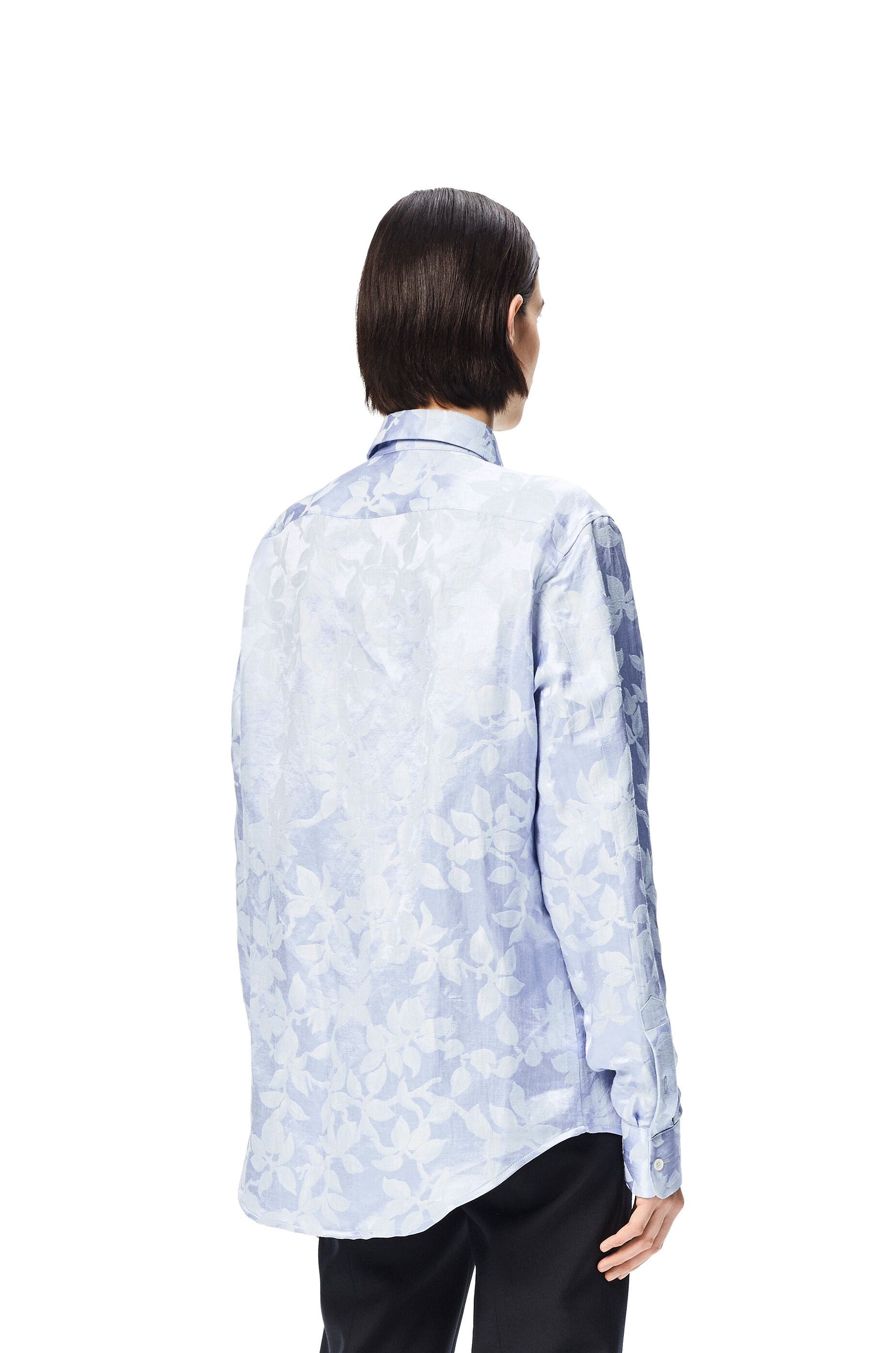 Flower jacquard bib shirt in linen and silk - 4