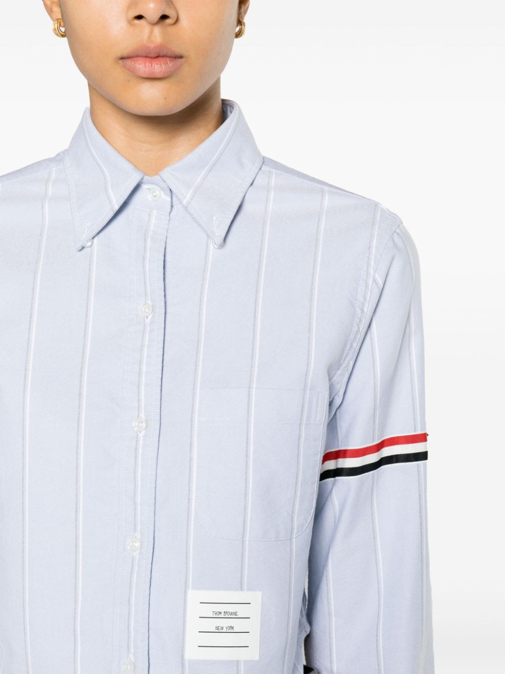 Stripe Oxford Armband Cropped Shirt - 5