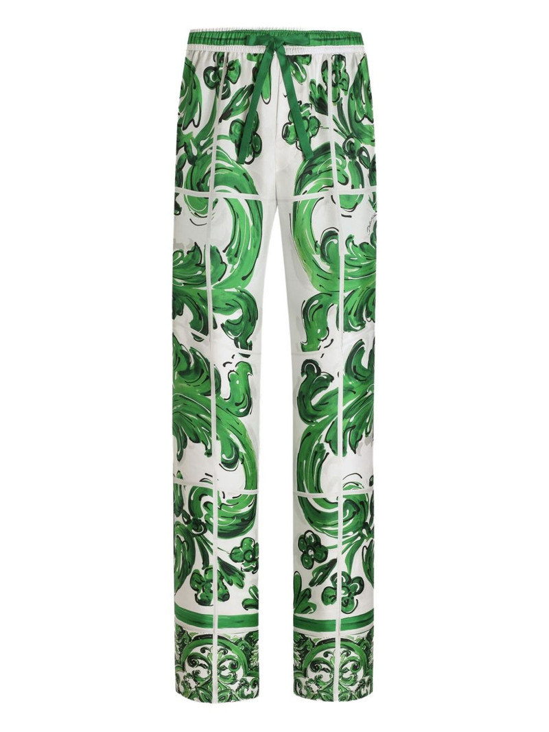 majolica-print drawstring straight-leg trousers 1