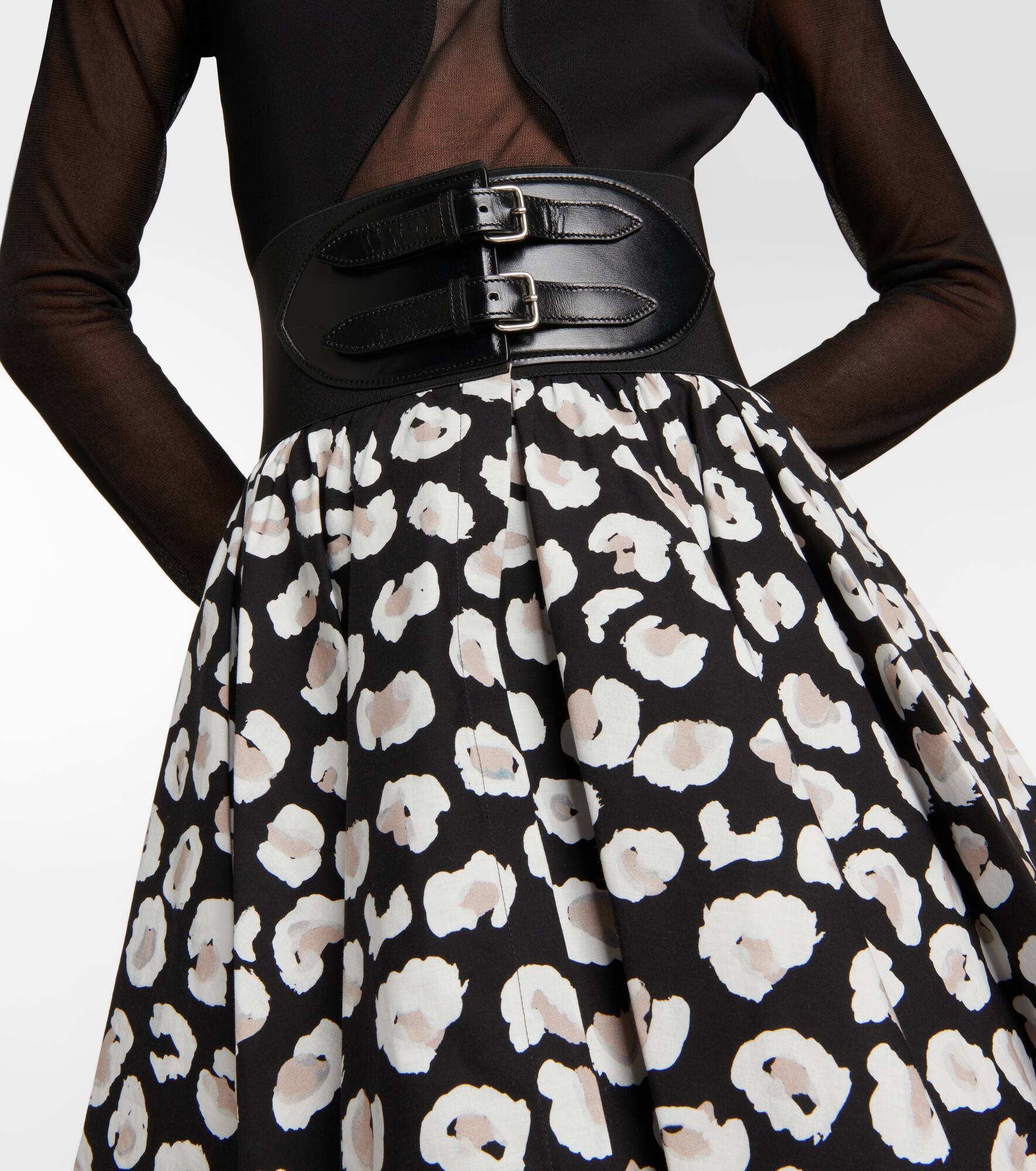 Floral cotton leather-trimmed miniskirt - 4