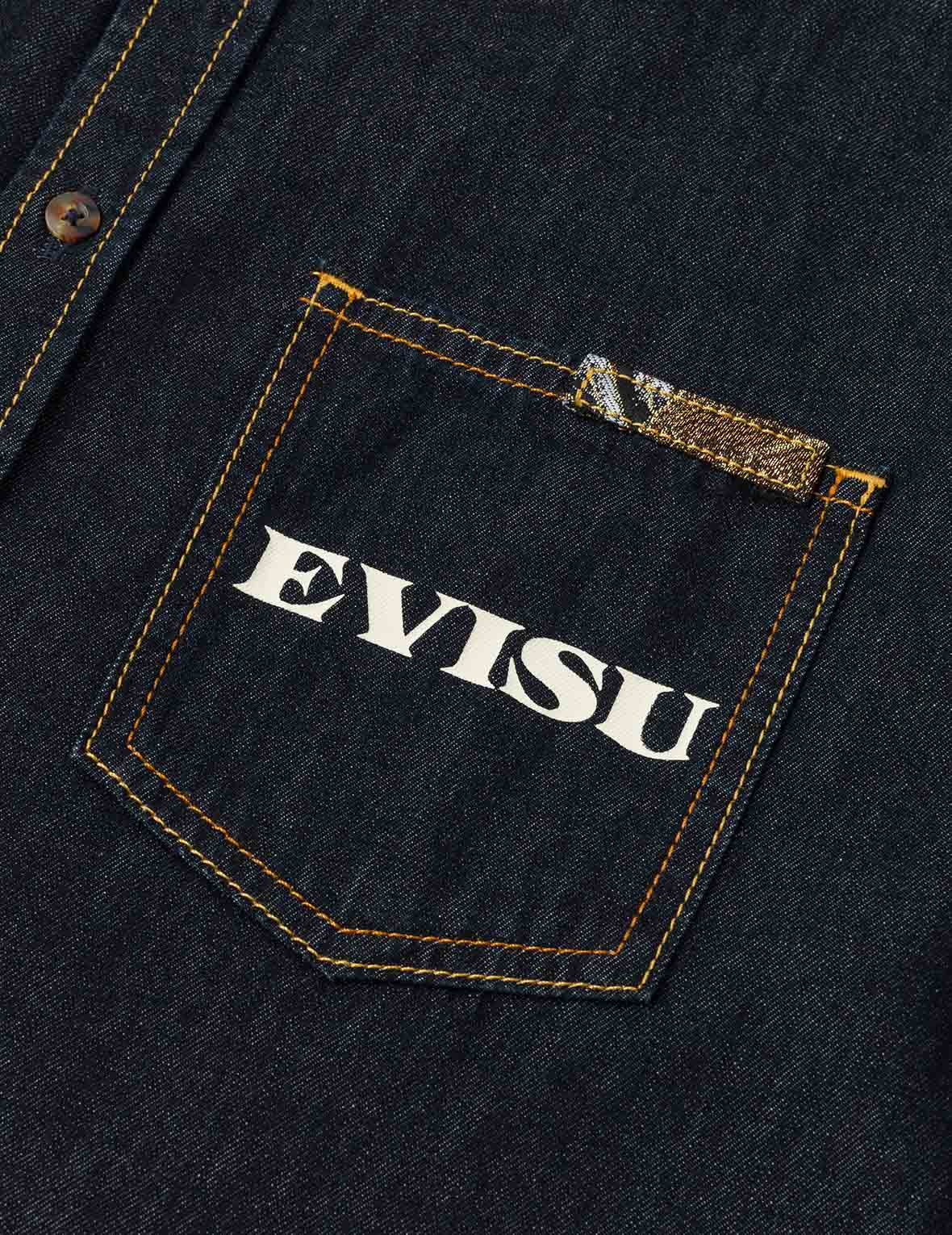 Multi-pocket and Barcode Seagull Embroidery Regular Fit Denim Shirt - 5
