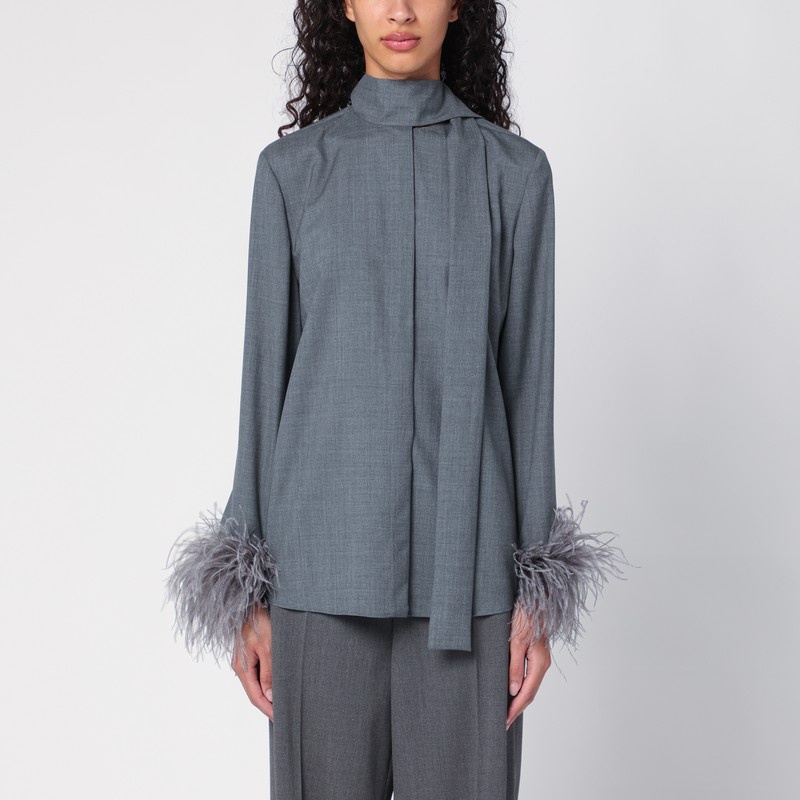 Grey wool shirt with feathers - 1