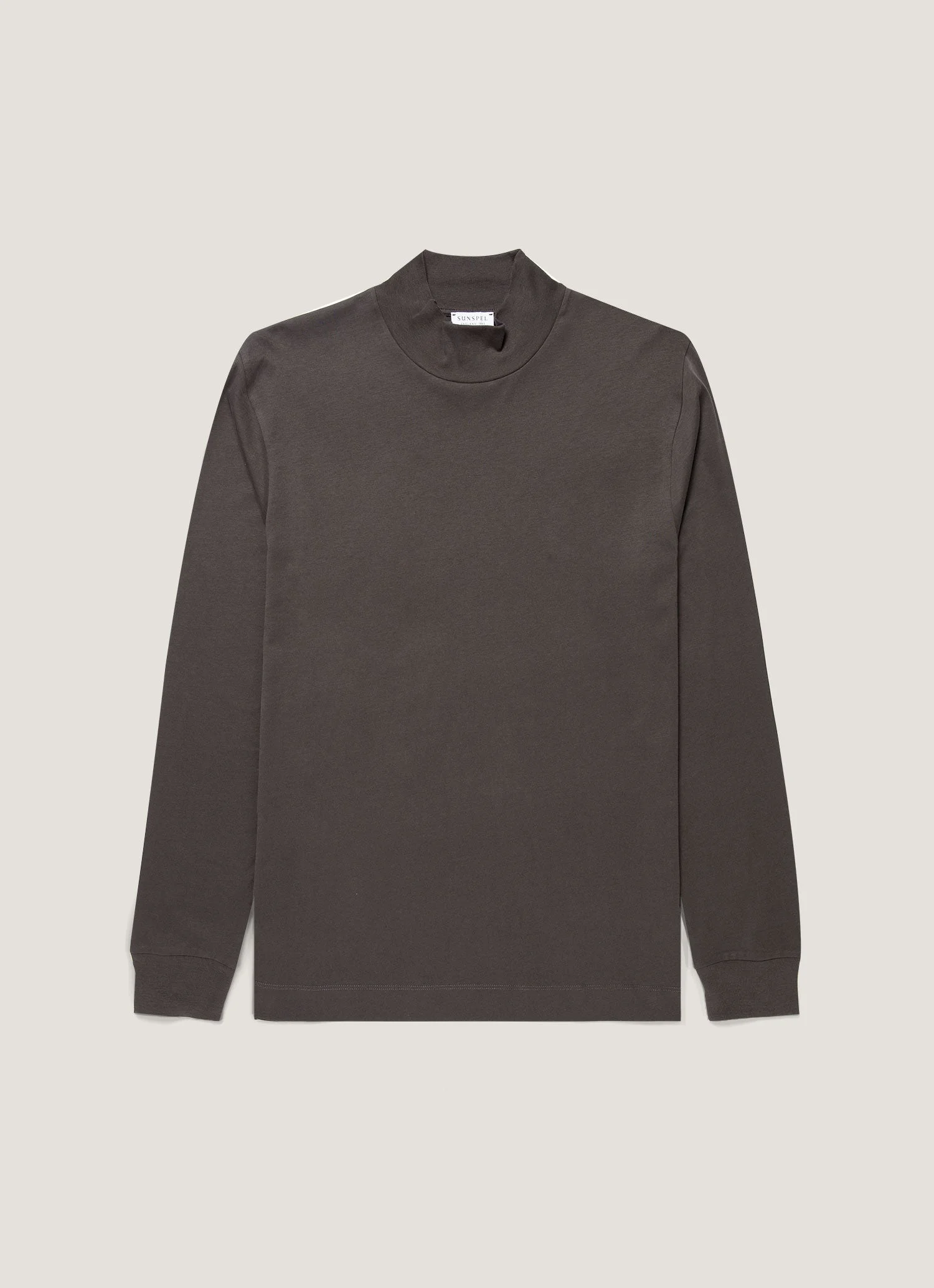 Long Sleeve Brushed Cotton Mock Neck T‑shirt - 1