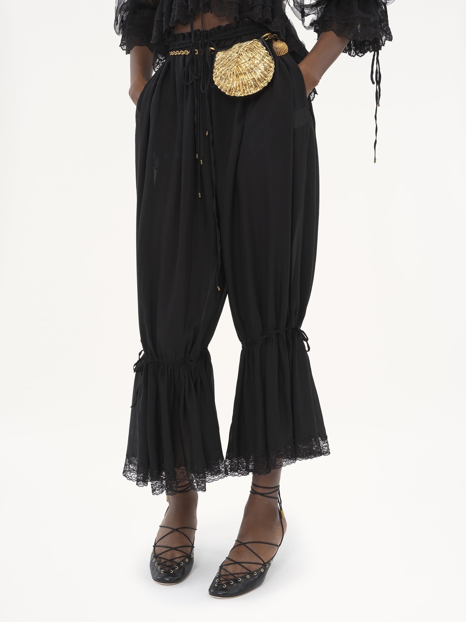 FLUID CROPPED PANTS IN SILK CHARMEUSE & LACE - 4