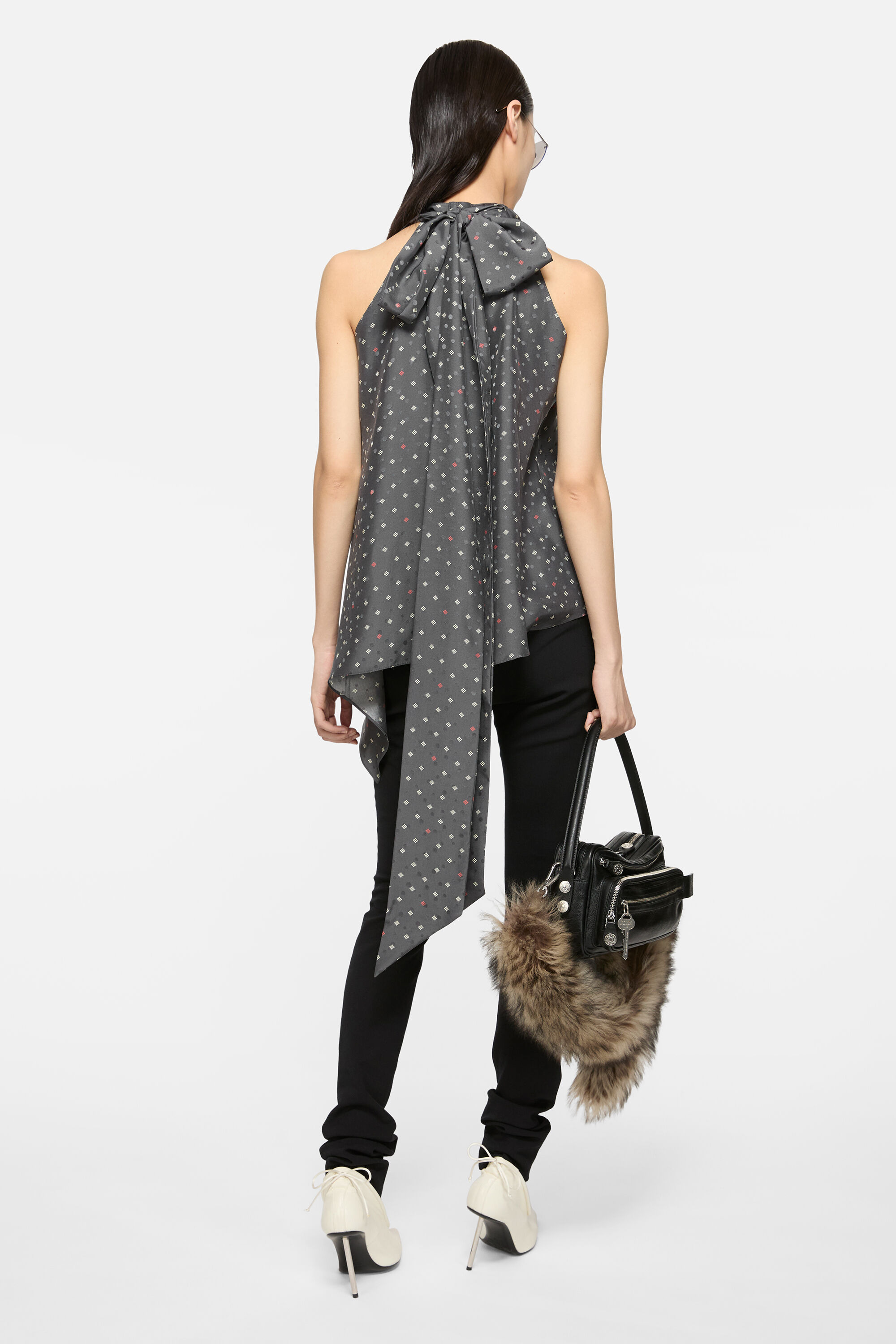 Silk bow blouse - Grey - 3