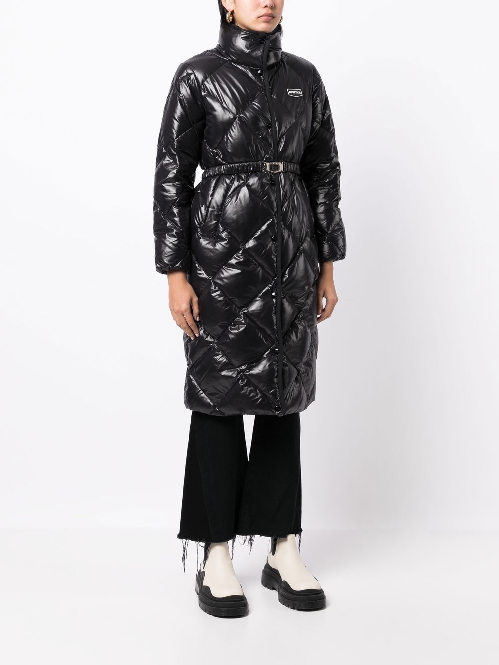 quilted logo-patch coat - 3
