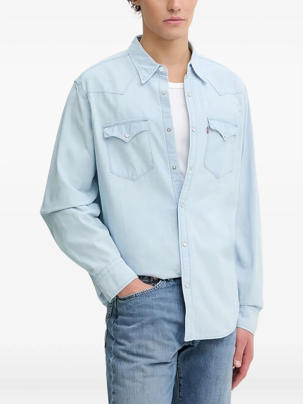 chest-pocket denim shirt - 1