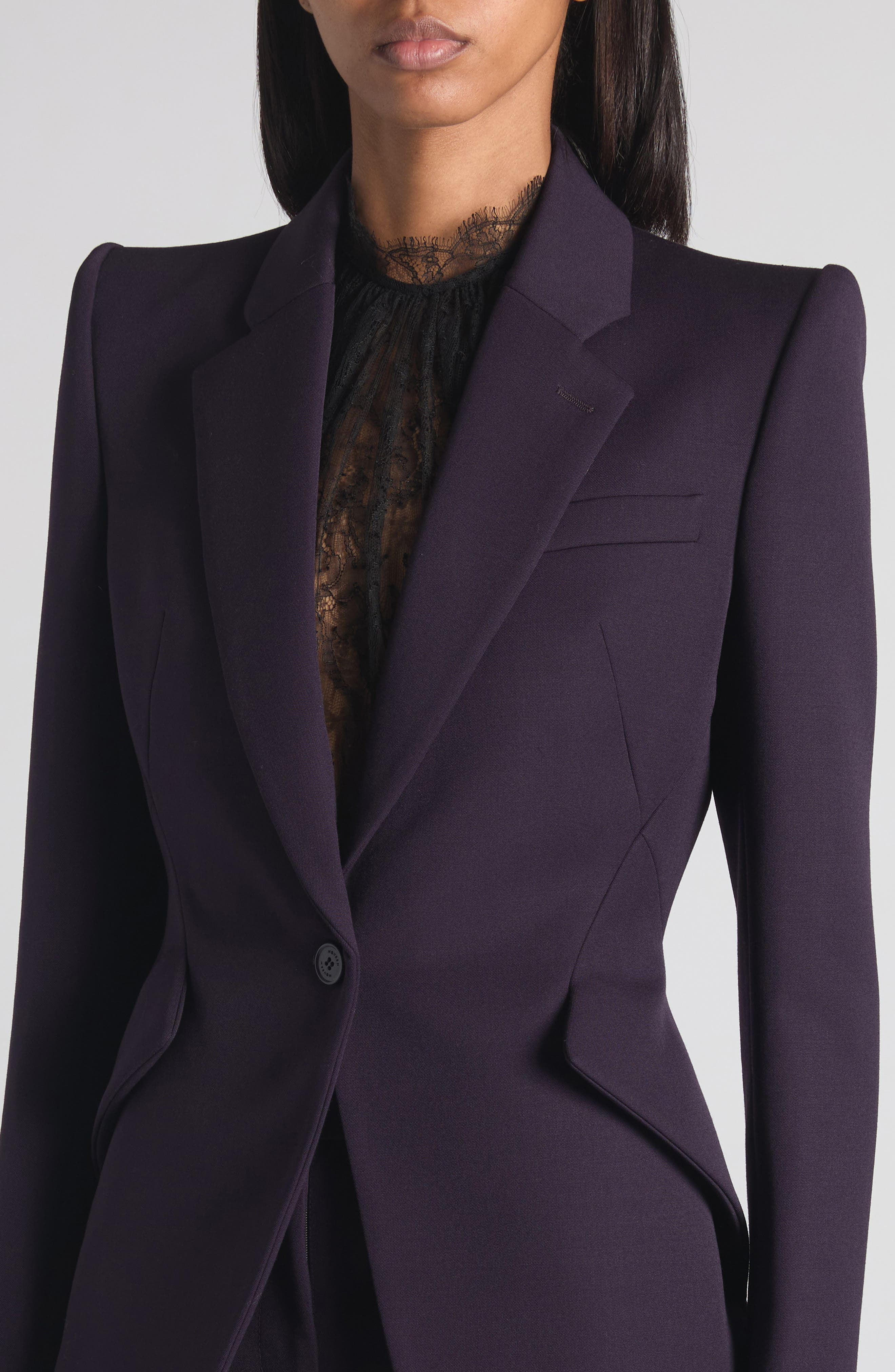 McQueen One-Button Wool Jacket in Violet at Nordstrom - 4