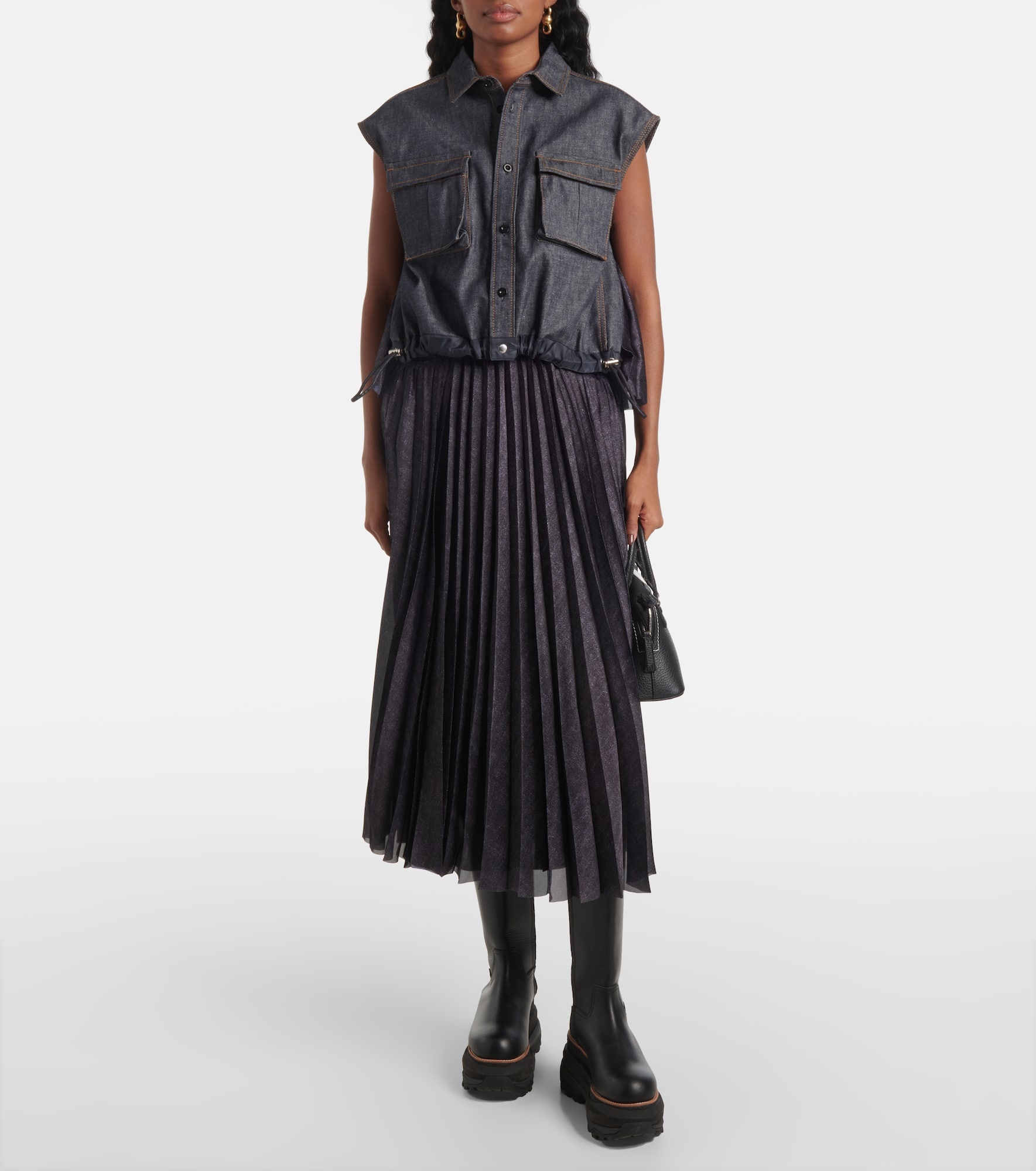 Denim pleated midi skirt - 2