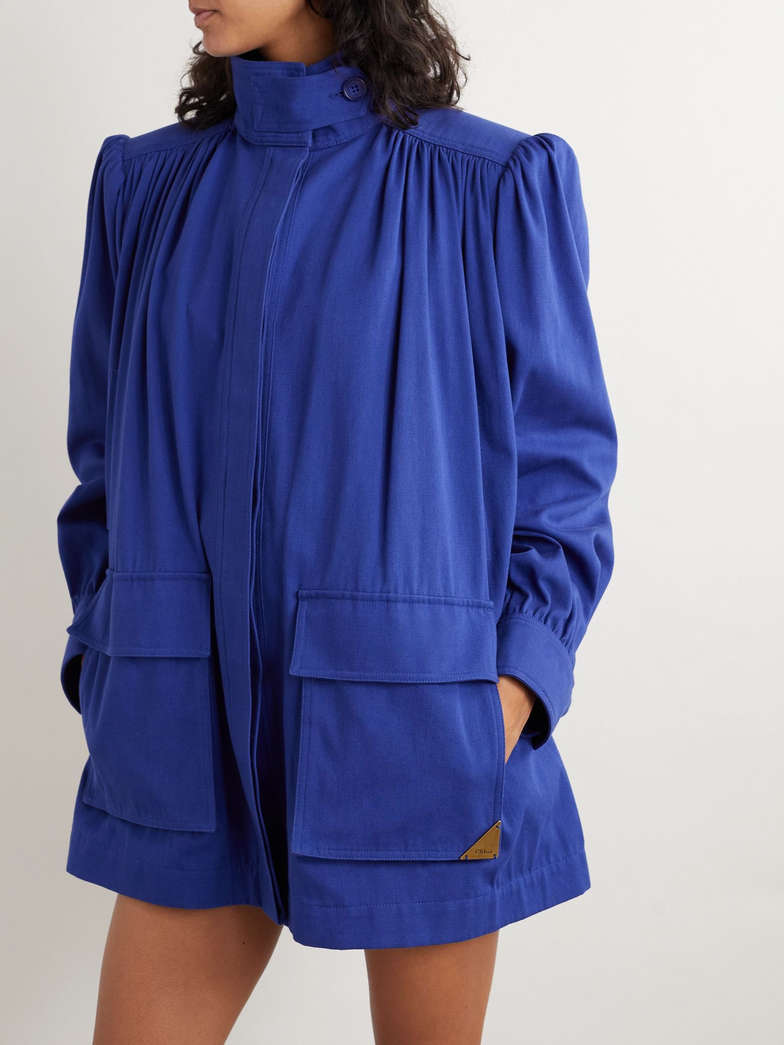 Gathered cotton-canvas jacket Blue - 3