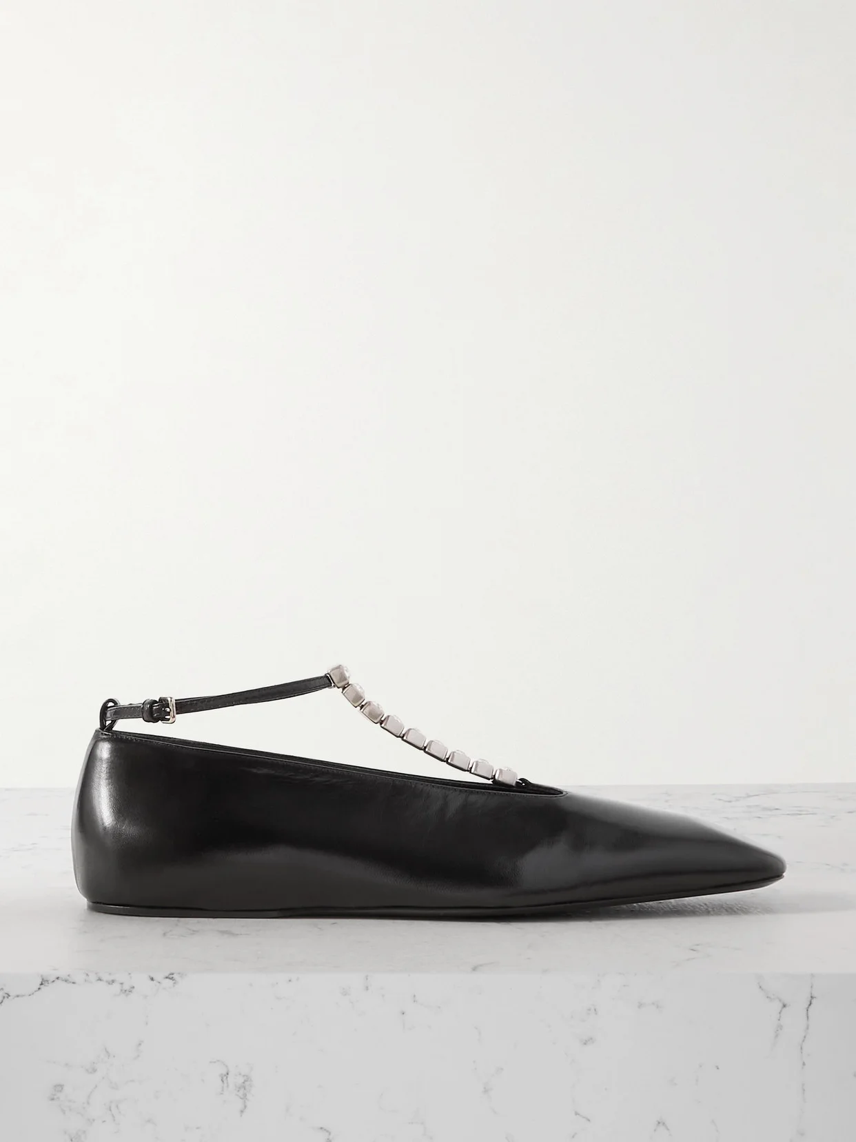 Crystal-embellished Leather Ballet Flats - 1