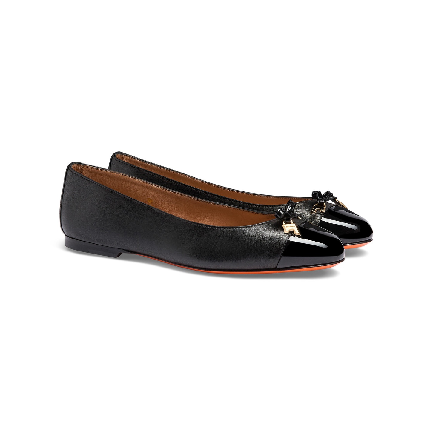 Women's black leather and patent leather ballet flat - 3