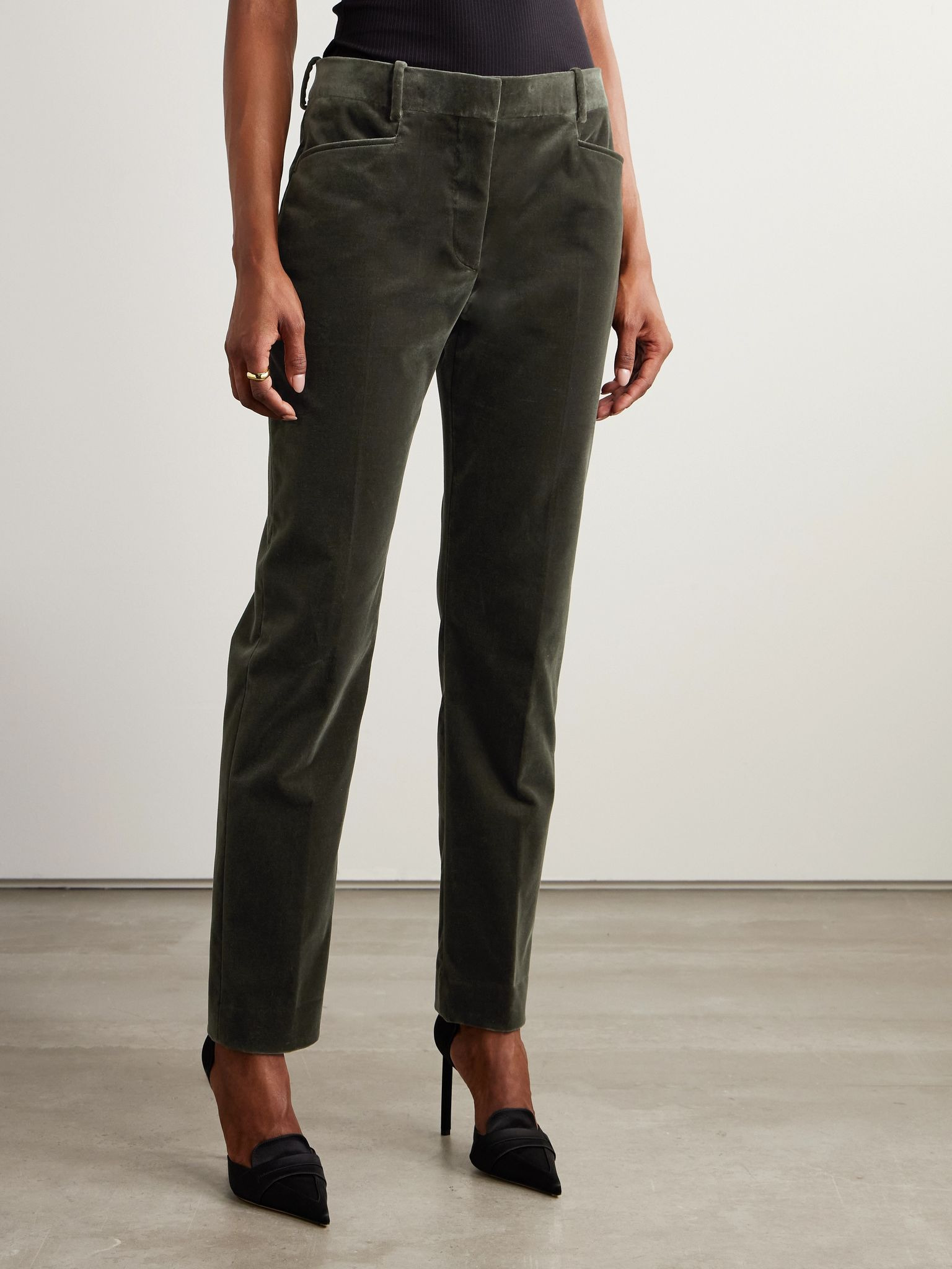 Cotton-blend velvet straight-leg pants Gray - 3