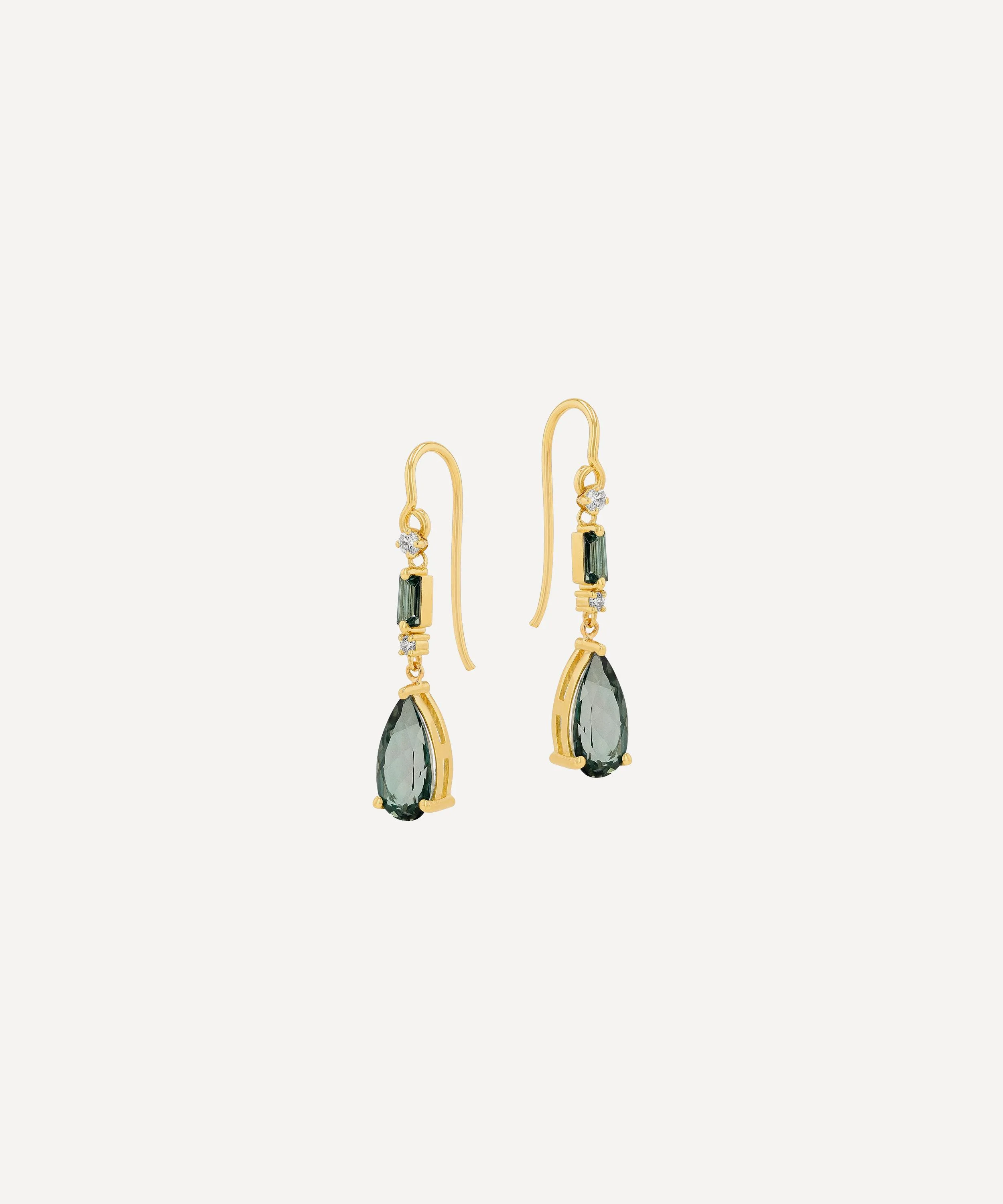 14ct Gold Pear Green Envy Dangle Drop Earrings - 1