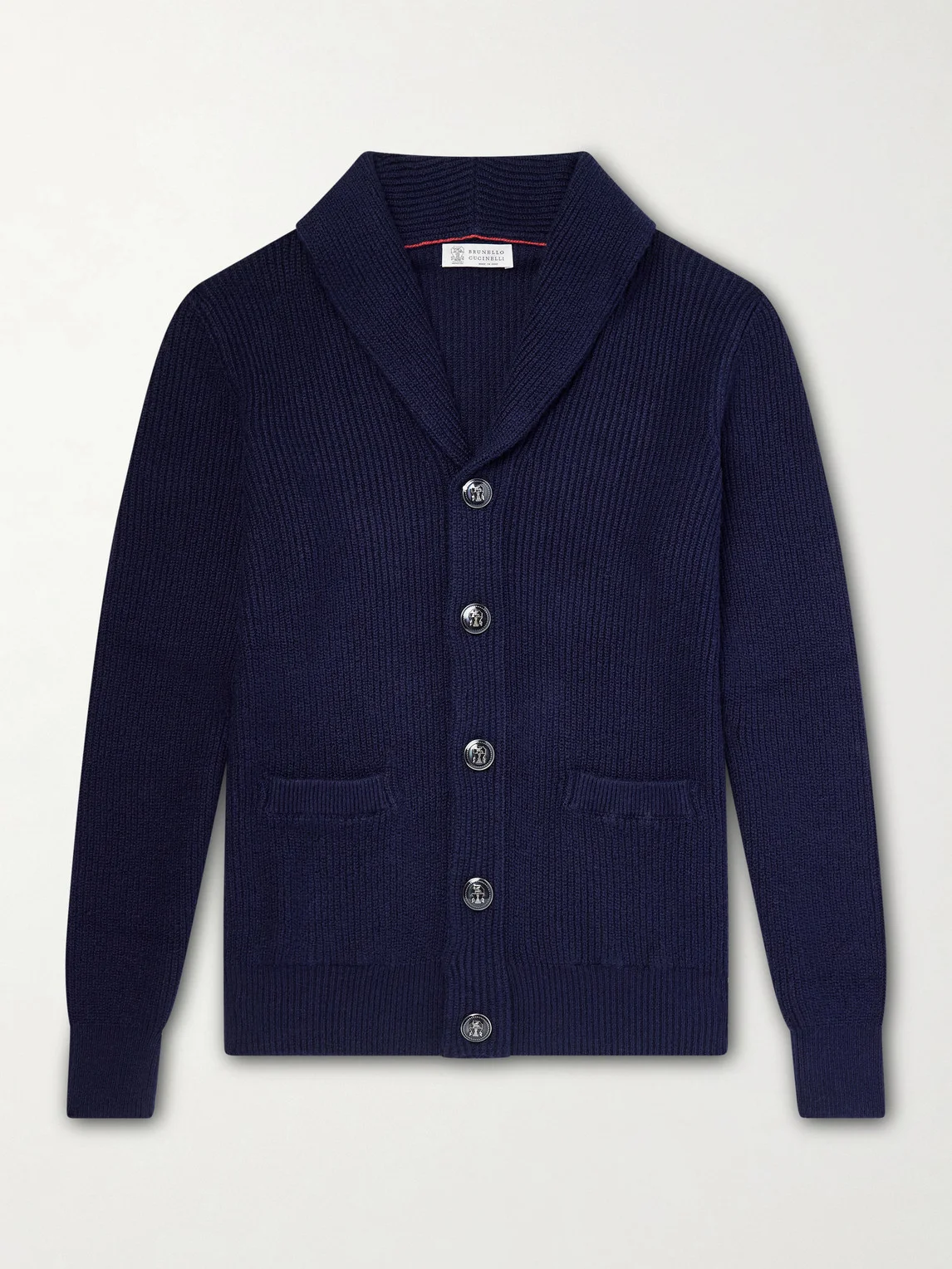 Shawl-Collar Ribbed Cotton Cardigan - 1