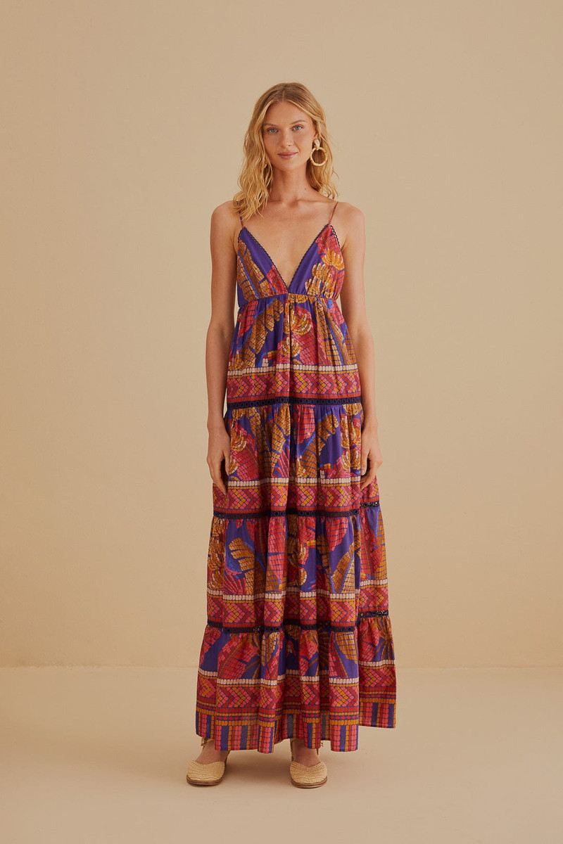 Blue Forest Mosaic Sleeveless Maxi Dress 1
