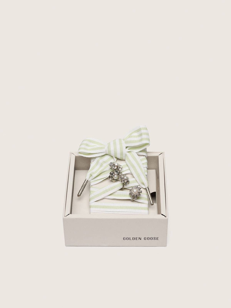 Skins green and white striped laces with jewel charms 1