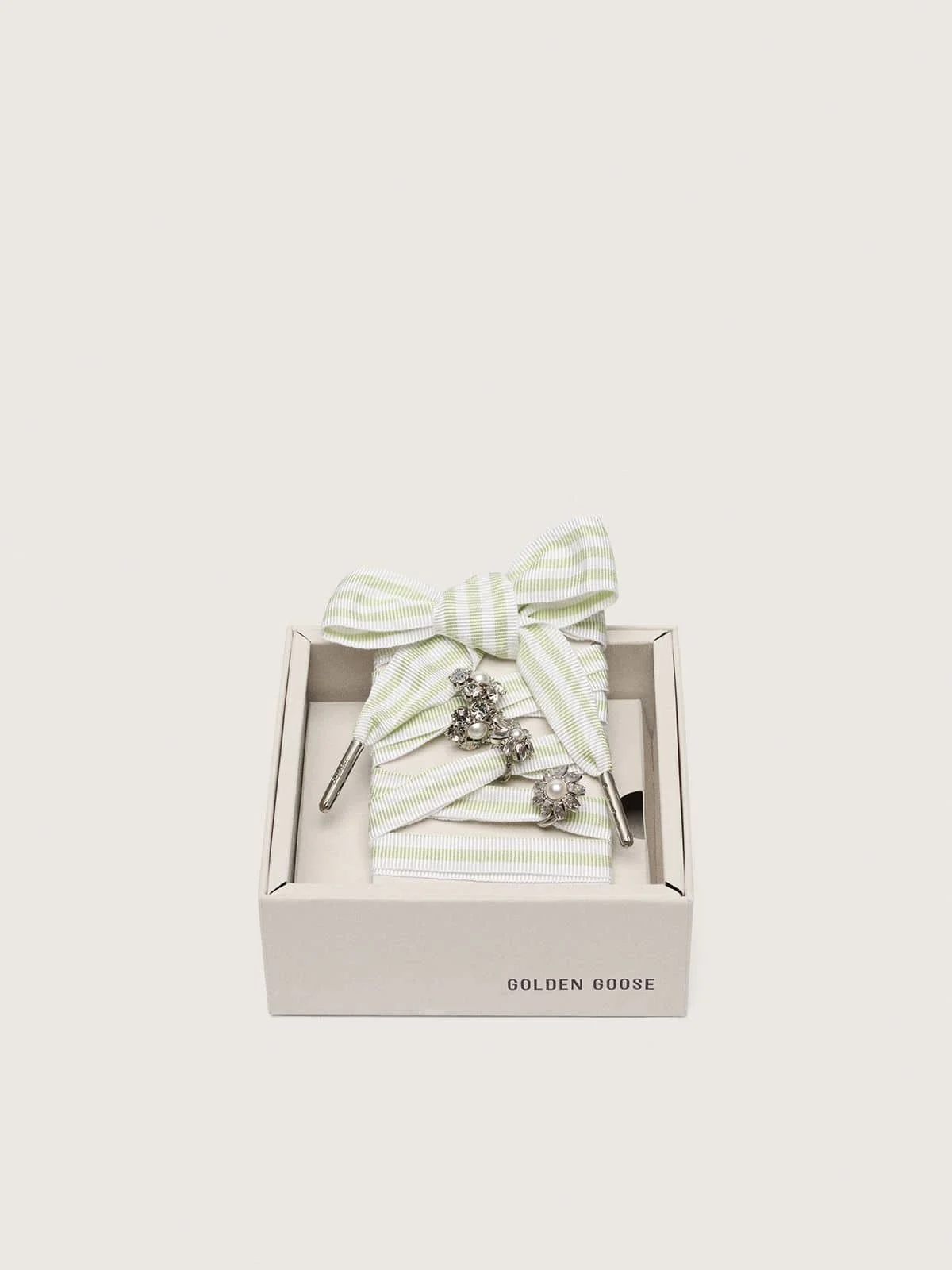 Skins green and white striped laces with jewel charms - 1