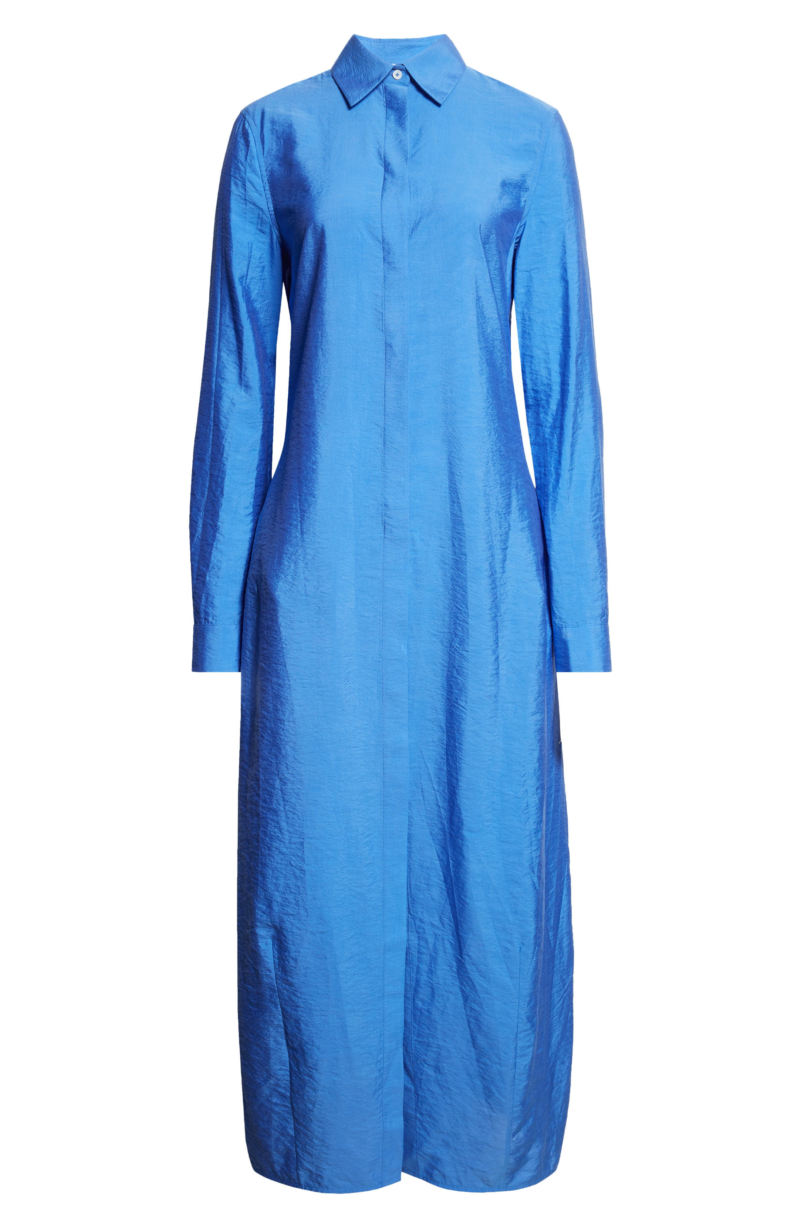TOTEME Parachute Long Sleeve Silk Blend Maxi Shirtdress in Cobalt at Nordstrom - 5