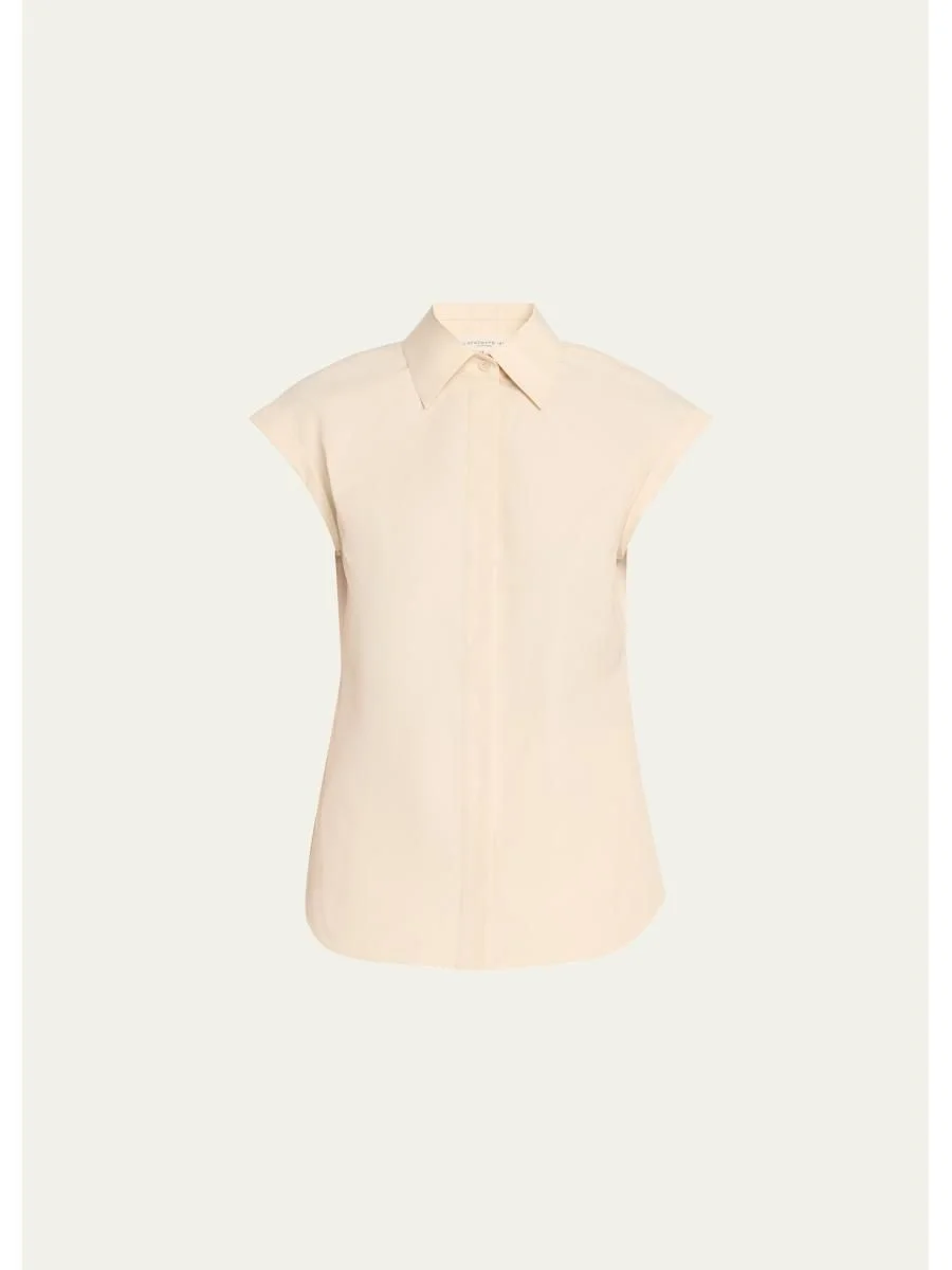 Fitted Cap-Sleeve Cotton Shirt - 1