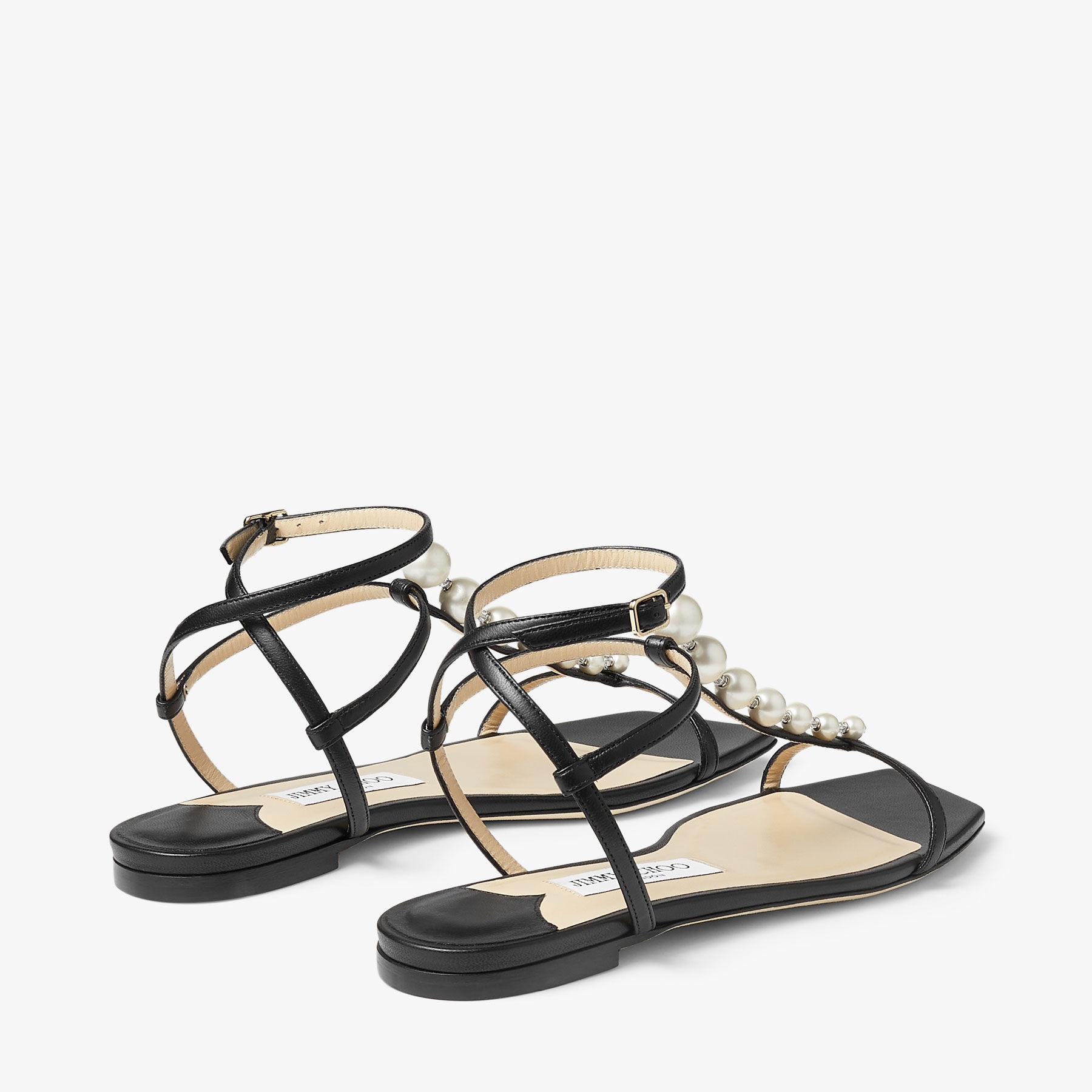 Amari Flat
Black Nappa Leather Flat Sandals with Pearls - 6