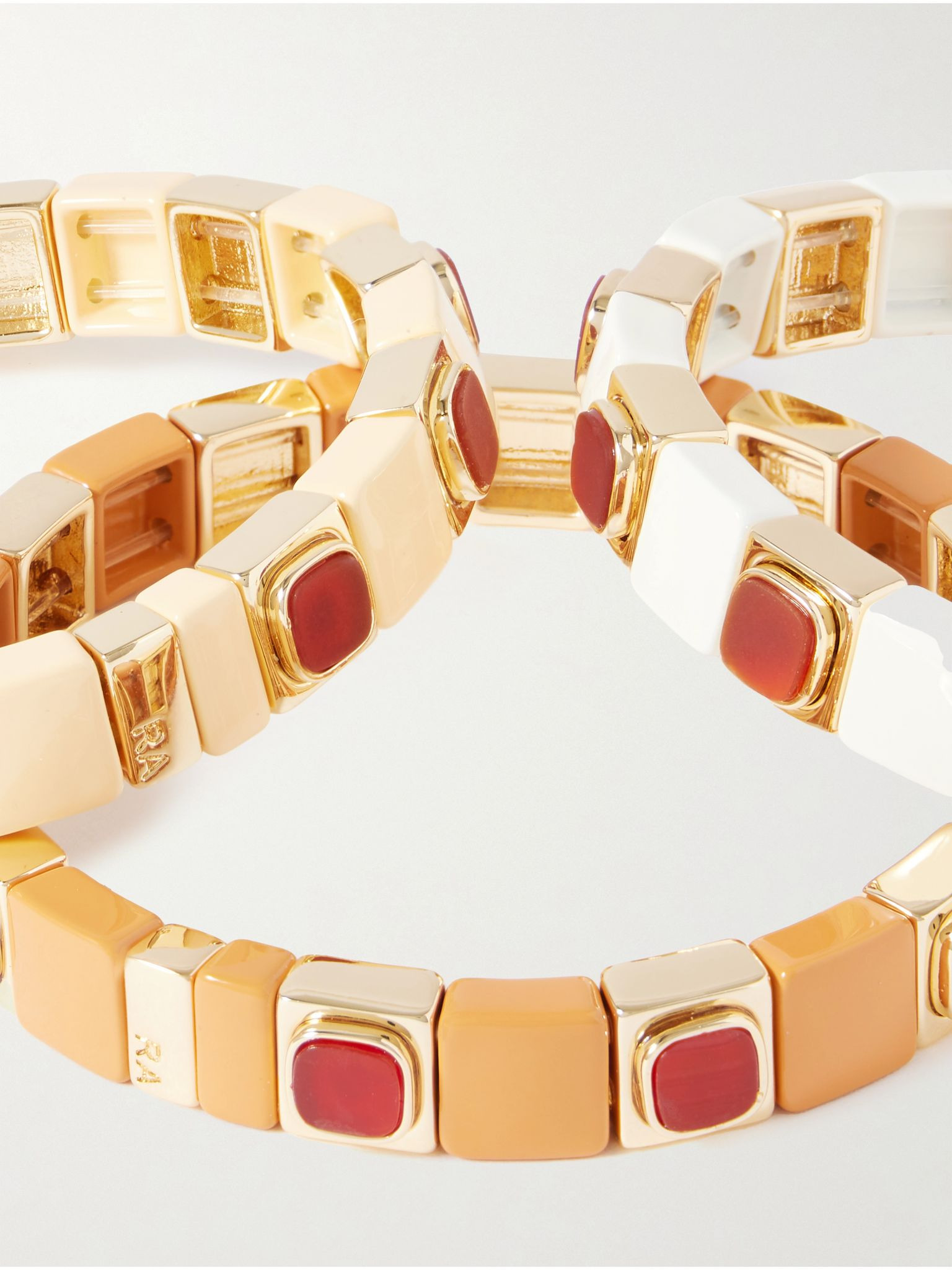 The Neutral Standouts set-of-three gold-tone, enamel and cubic zirconia bracelets Gold - 4
