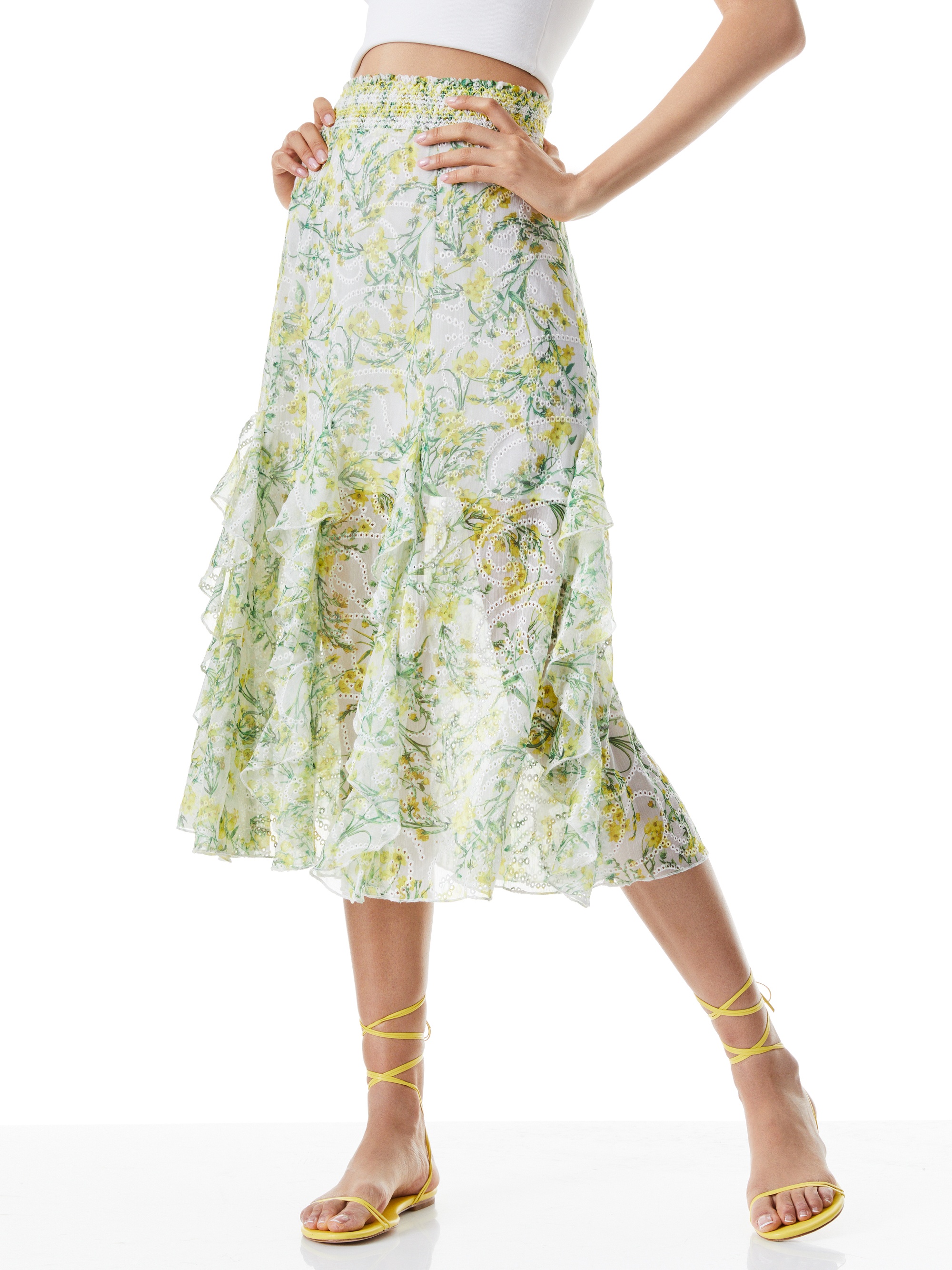 JOCELYN RUFFLE GODET MIDI SKIRT - 2