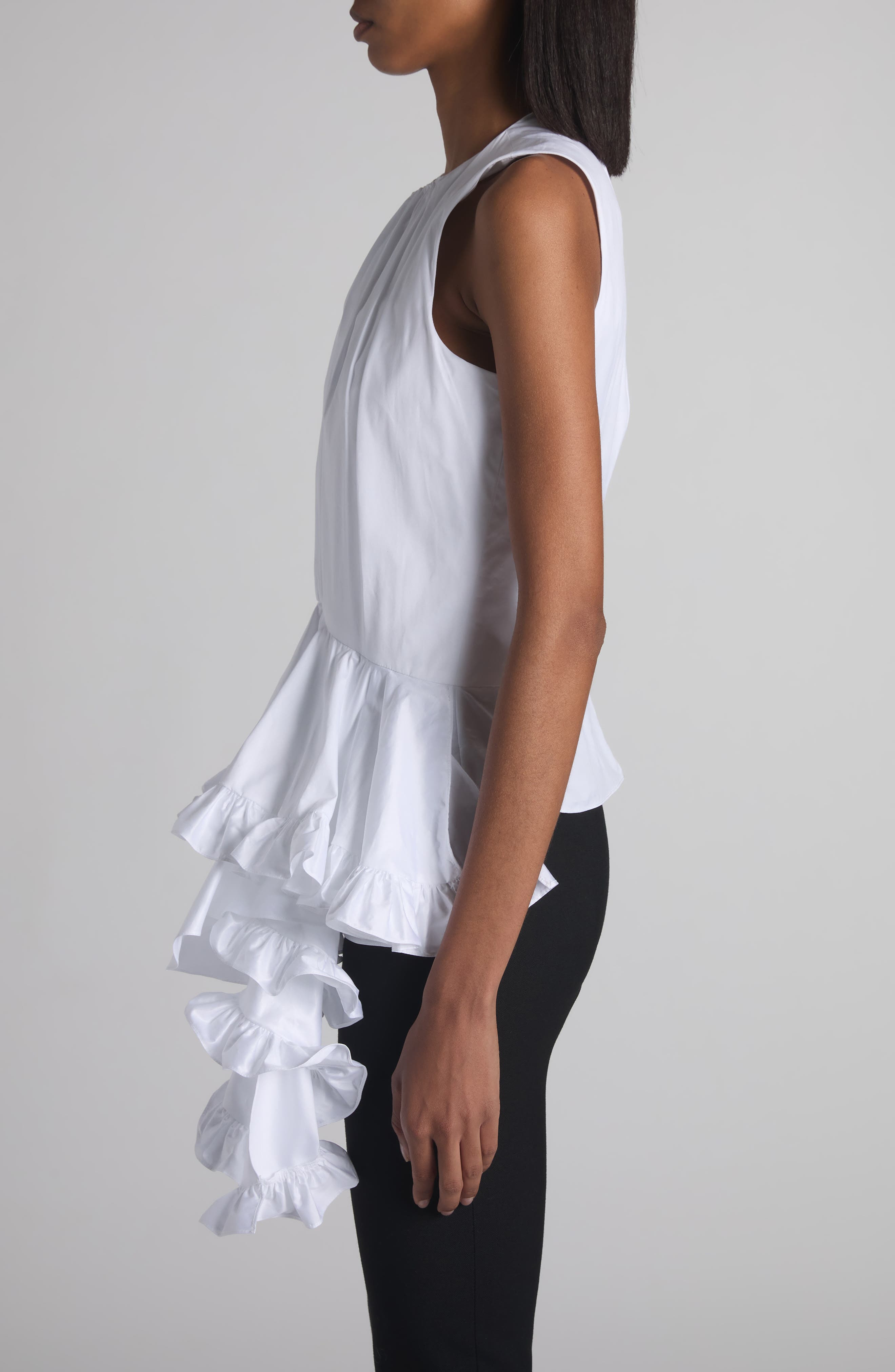 McQueen Asymmetric Ruffle Cotton Top in Ivory at Nordstrom - 3