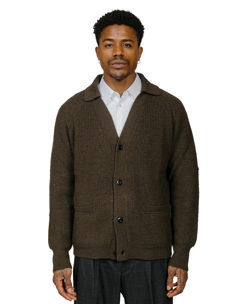 MARGARET HOWELL MHL Collared Cardigan Virgin Wool Dark Olive outlook