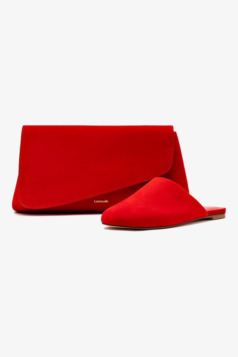 Venice Flat Mule and Pouch Kit In Scarlet Suede 1
