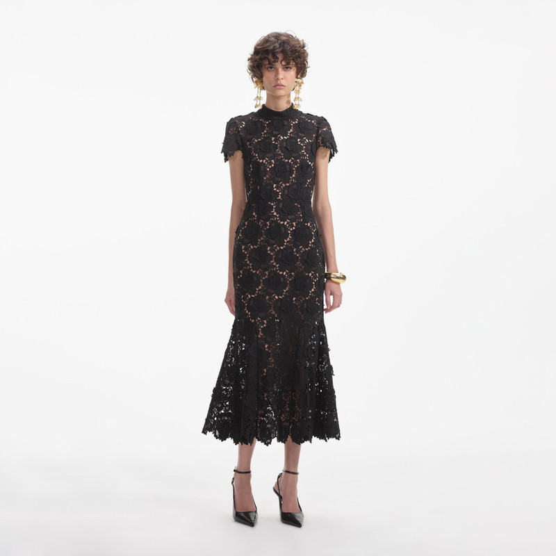 knee length dresses for ladies Self Portrait 006 Lace Peplum Dress Midi Dress in Burgundy – shopatanna main image 1