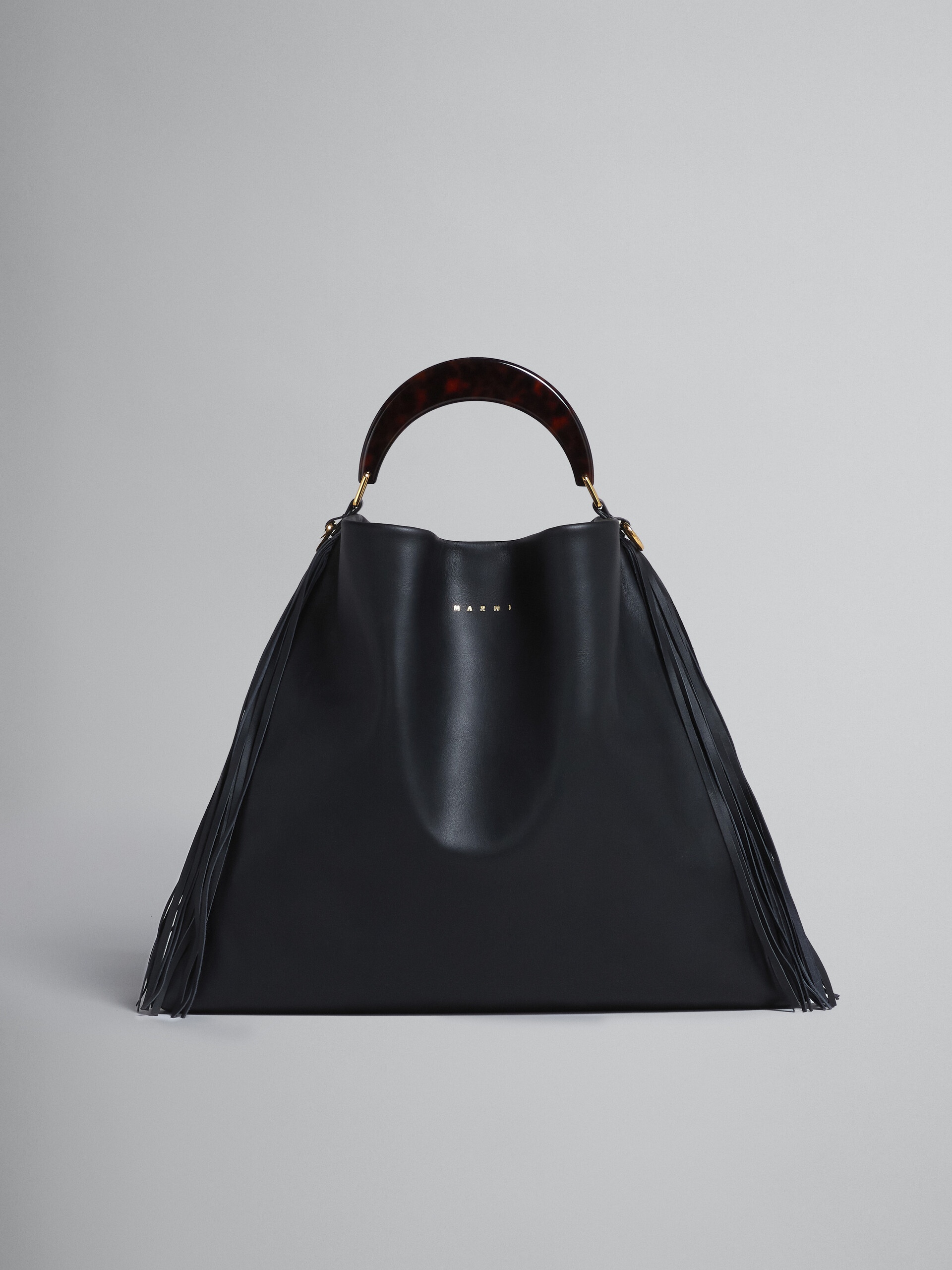 VENICE MEDIUM BAG IN BLACK LEATHER WITH FRINGES - 1