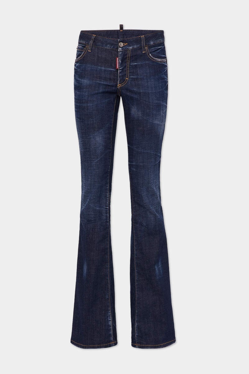 DARK CLEAN WASH MEDIUM WAIST FLARE JEANS - 1