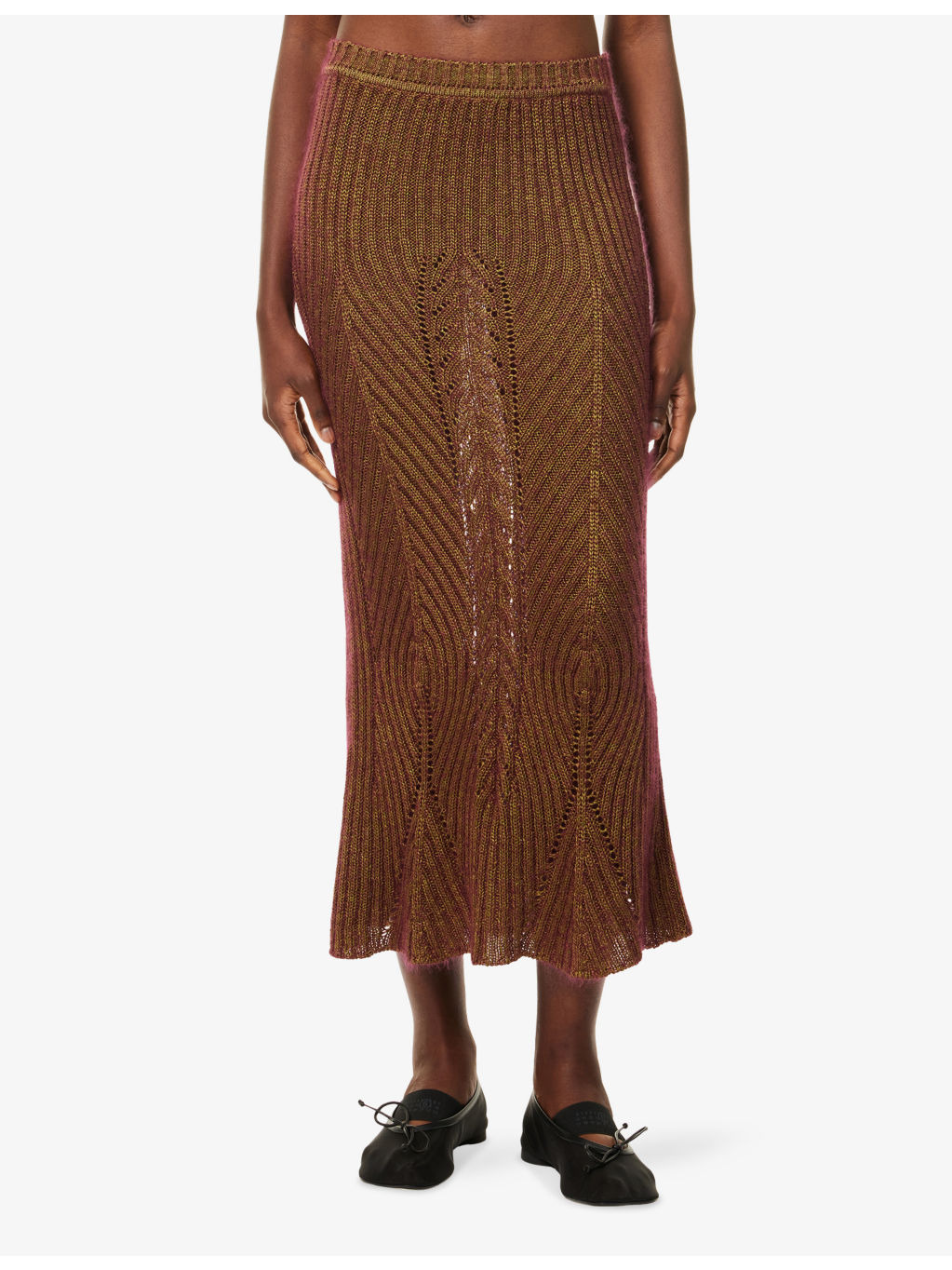 Mary Ribbed Stretch-Silk Blend Midi Skirt - 3