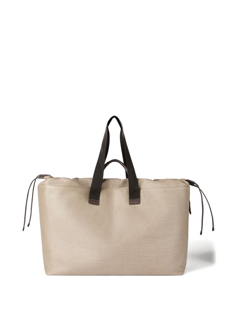 Brunello Cucinelli Raffia-effect nylon and leather small leisure bag outlook