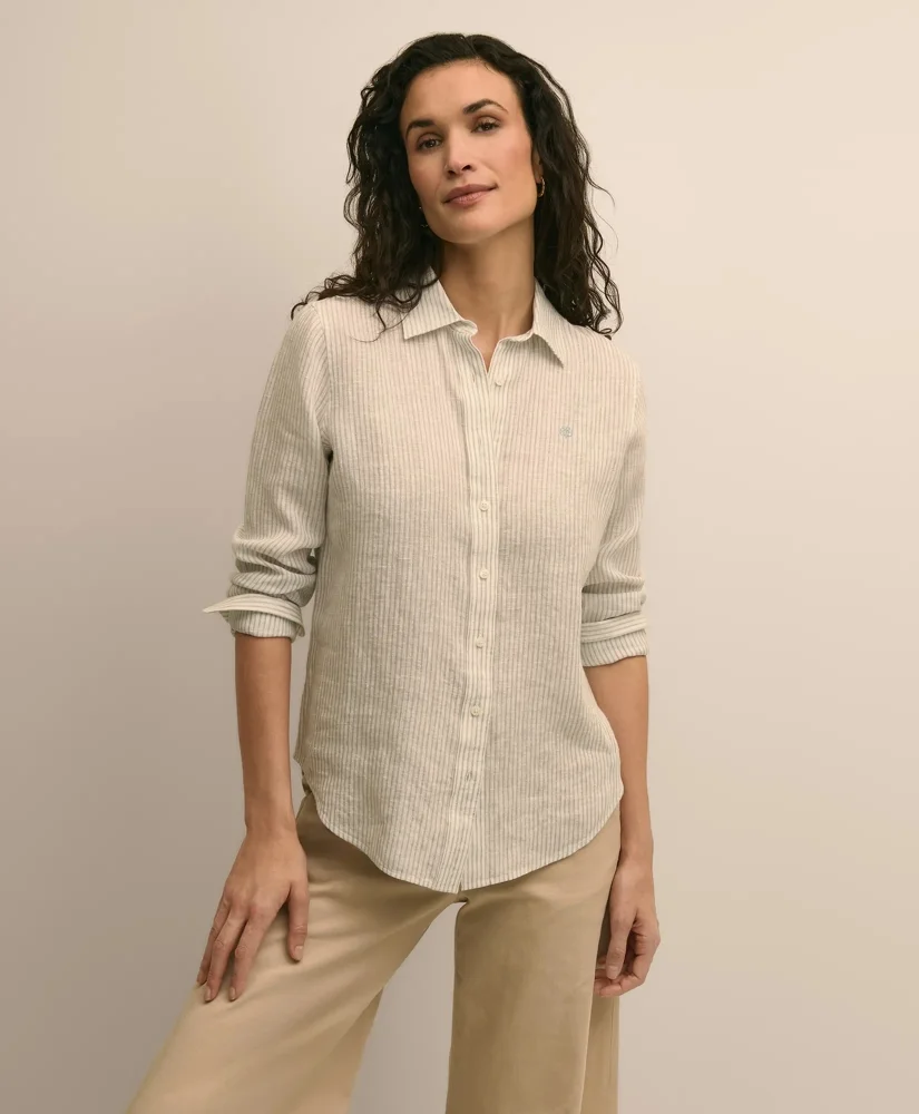 Classic Fit Linen Stripe Shirt - 1