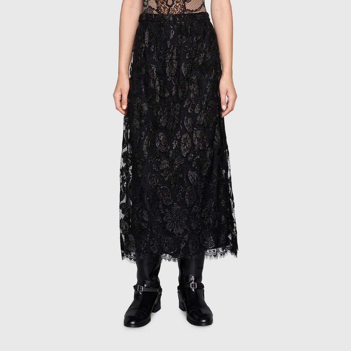 Crystal embroidery floral lace skirt - 3