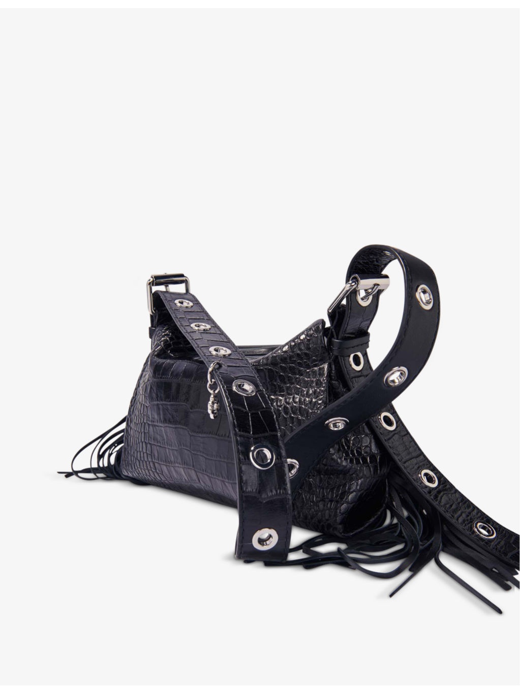 Tassel-embellished mock-croc leather shoulder bag - 6
