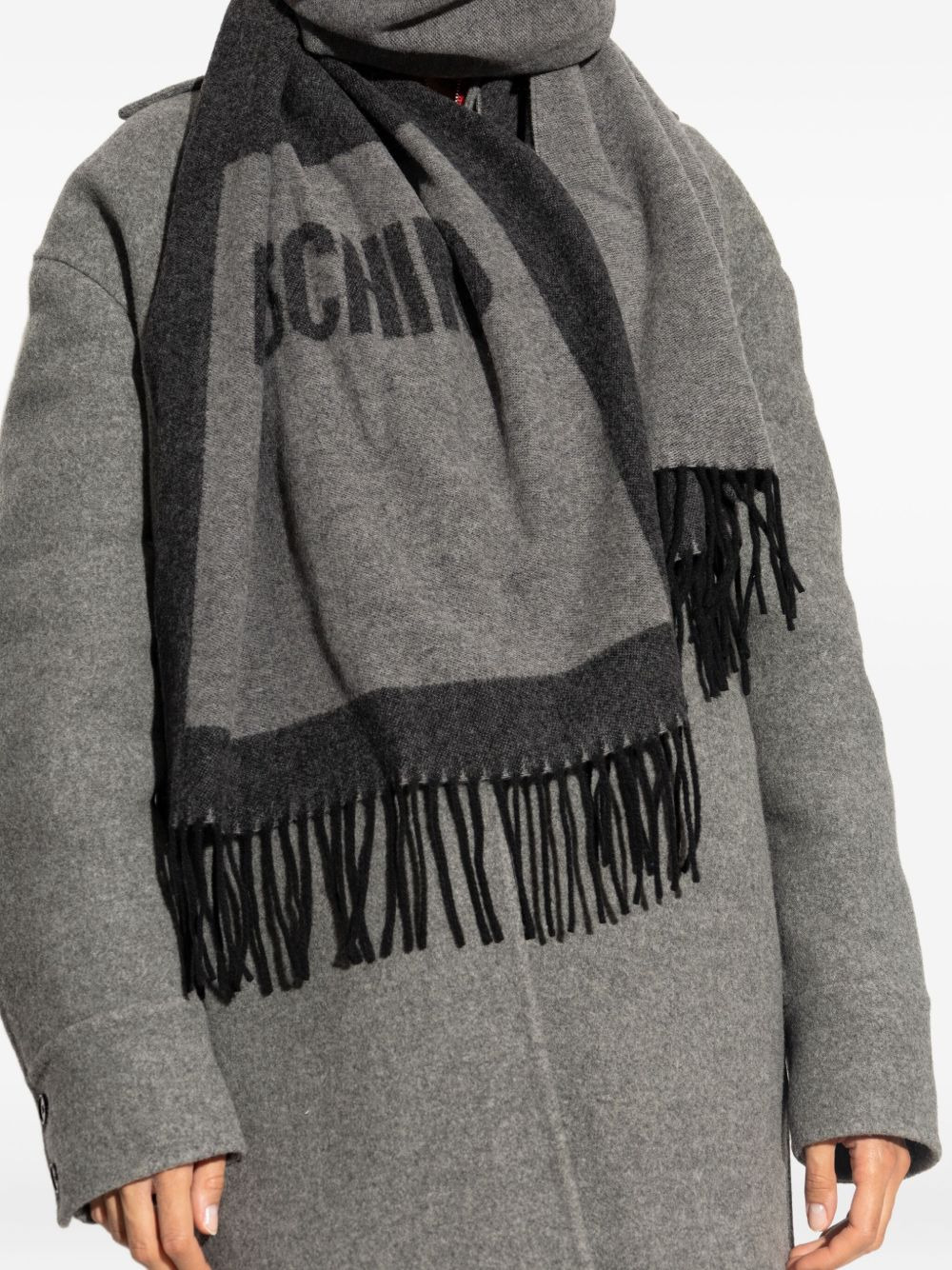 logo-print fringed scarf - 3