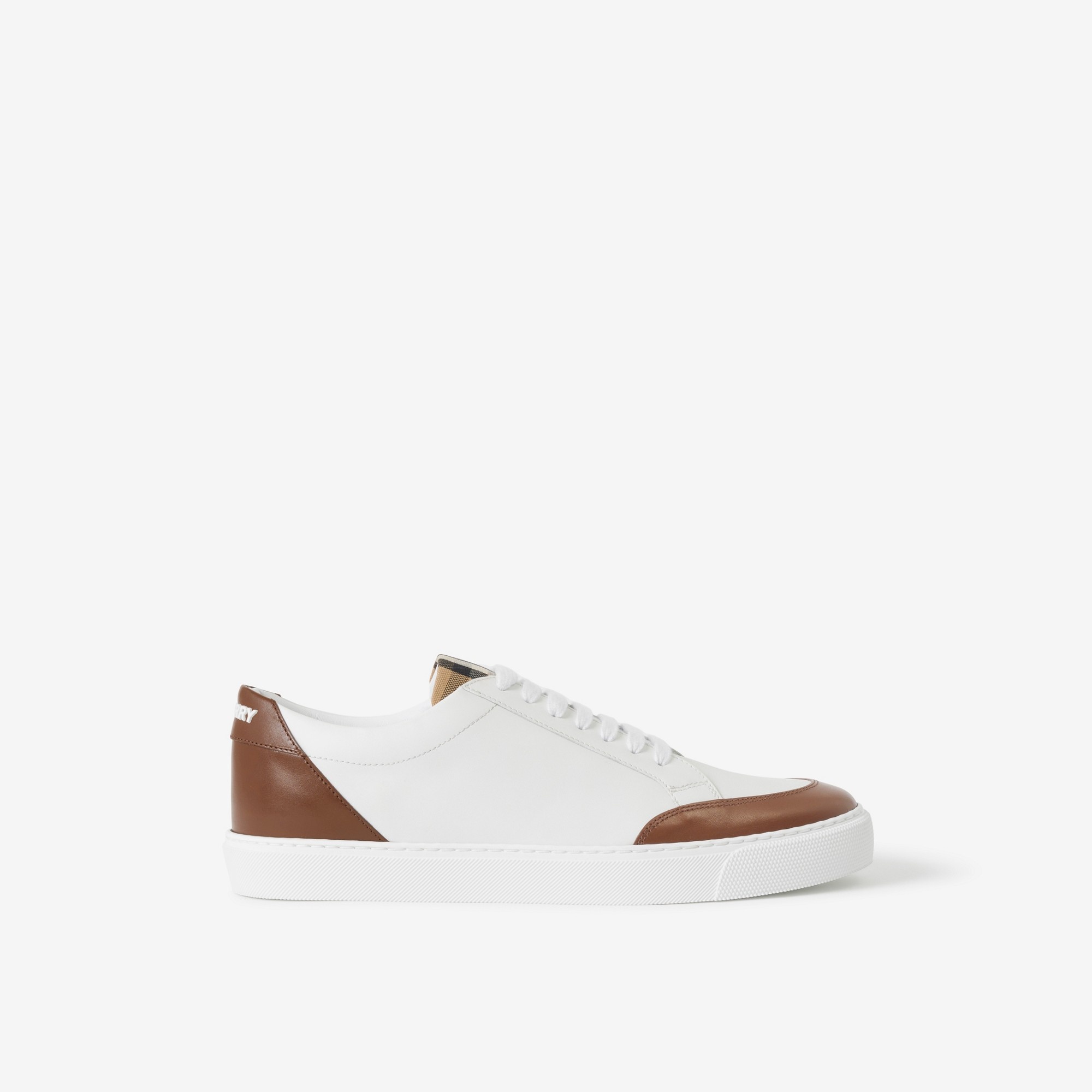 Leather and Check Cotton Sneakers - 1