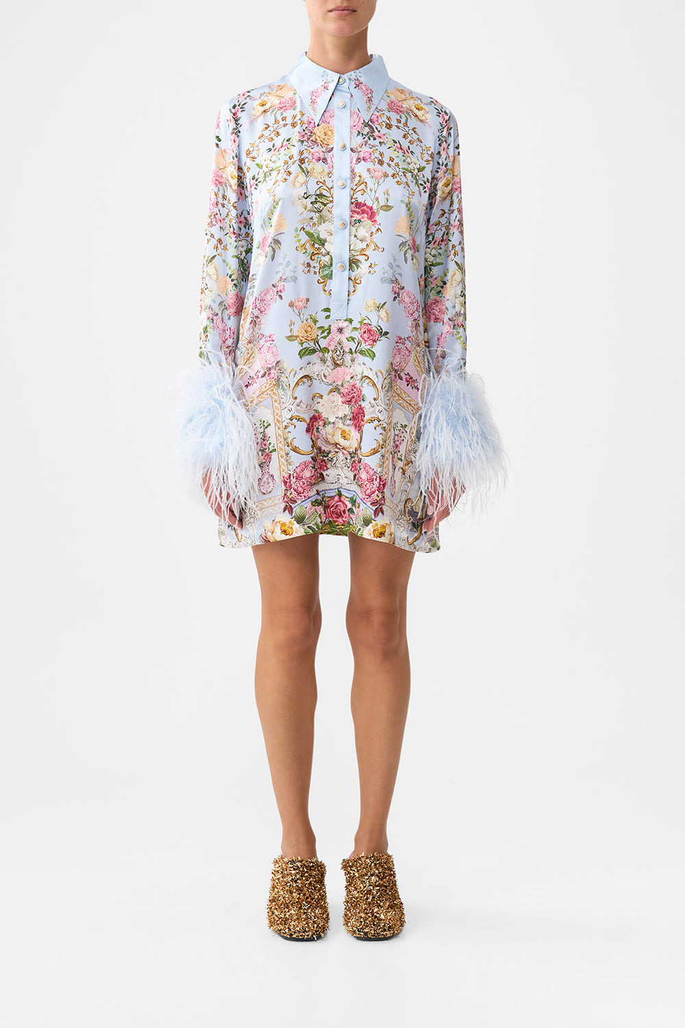 MINI SHIRT DRESS WITH FEATHERS - 2