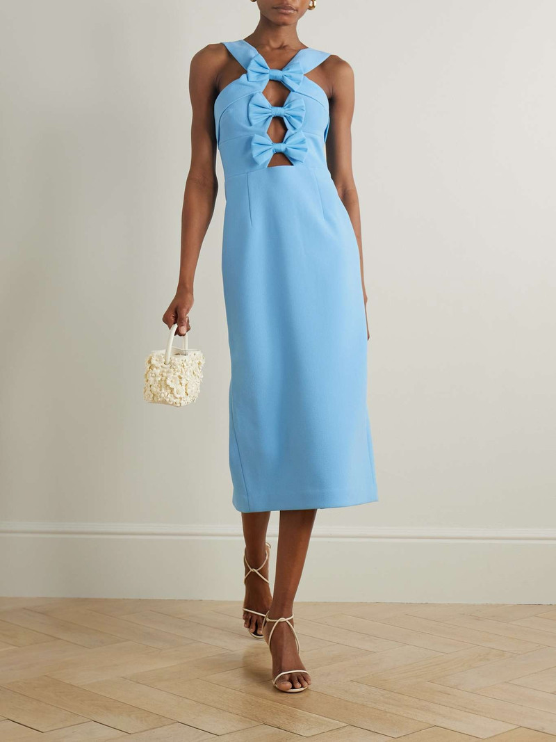 REBECCA VALLANCE Skye taffeta-trimmed cutout cloqué midi dress Light blue outlook