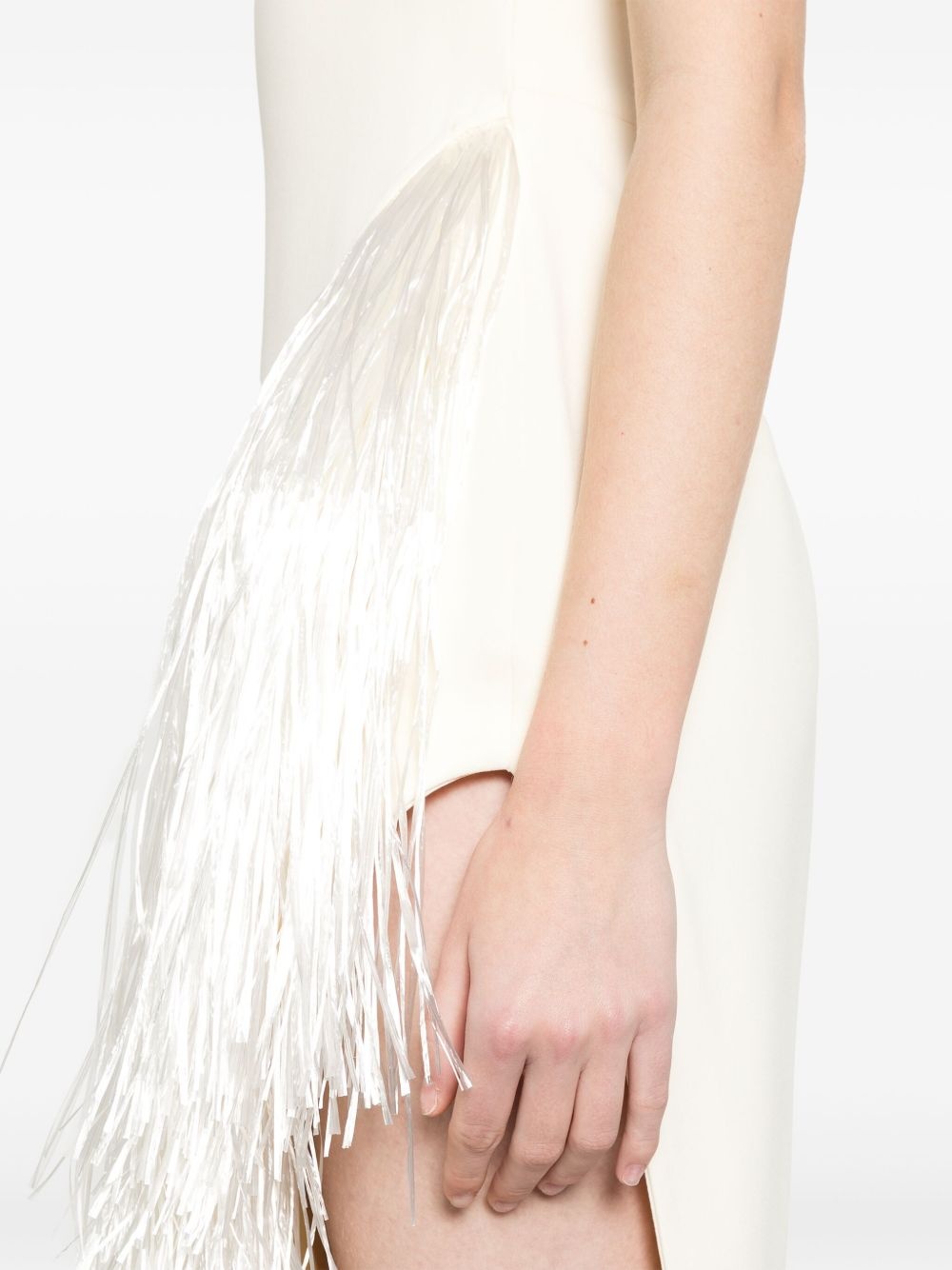 raffia-fringe asymmetric-hem gown - 5
