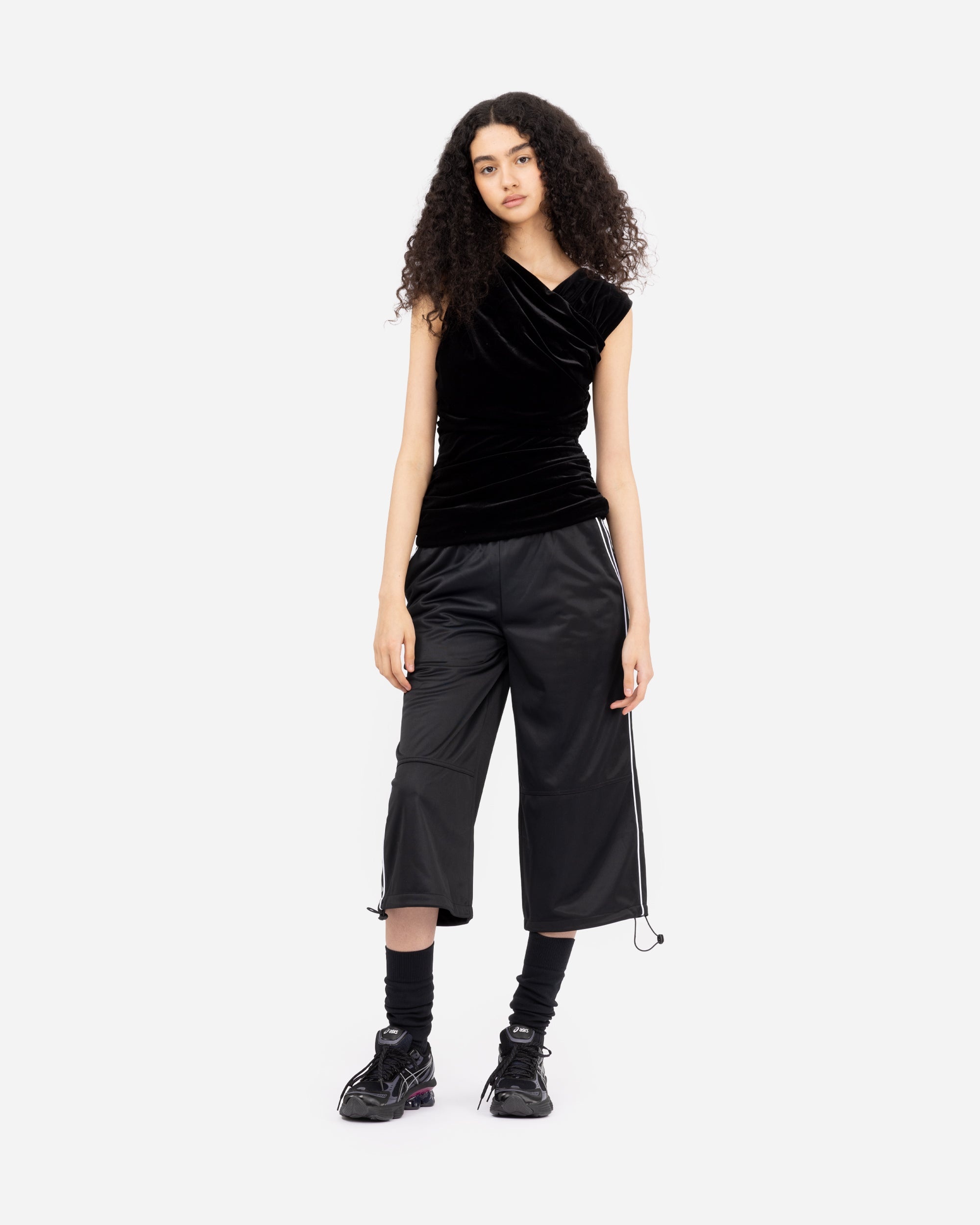 Velvet Jersey Ruched Crossover Blouse - 5