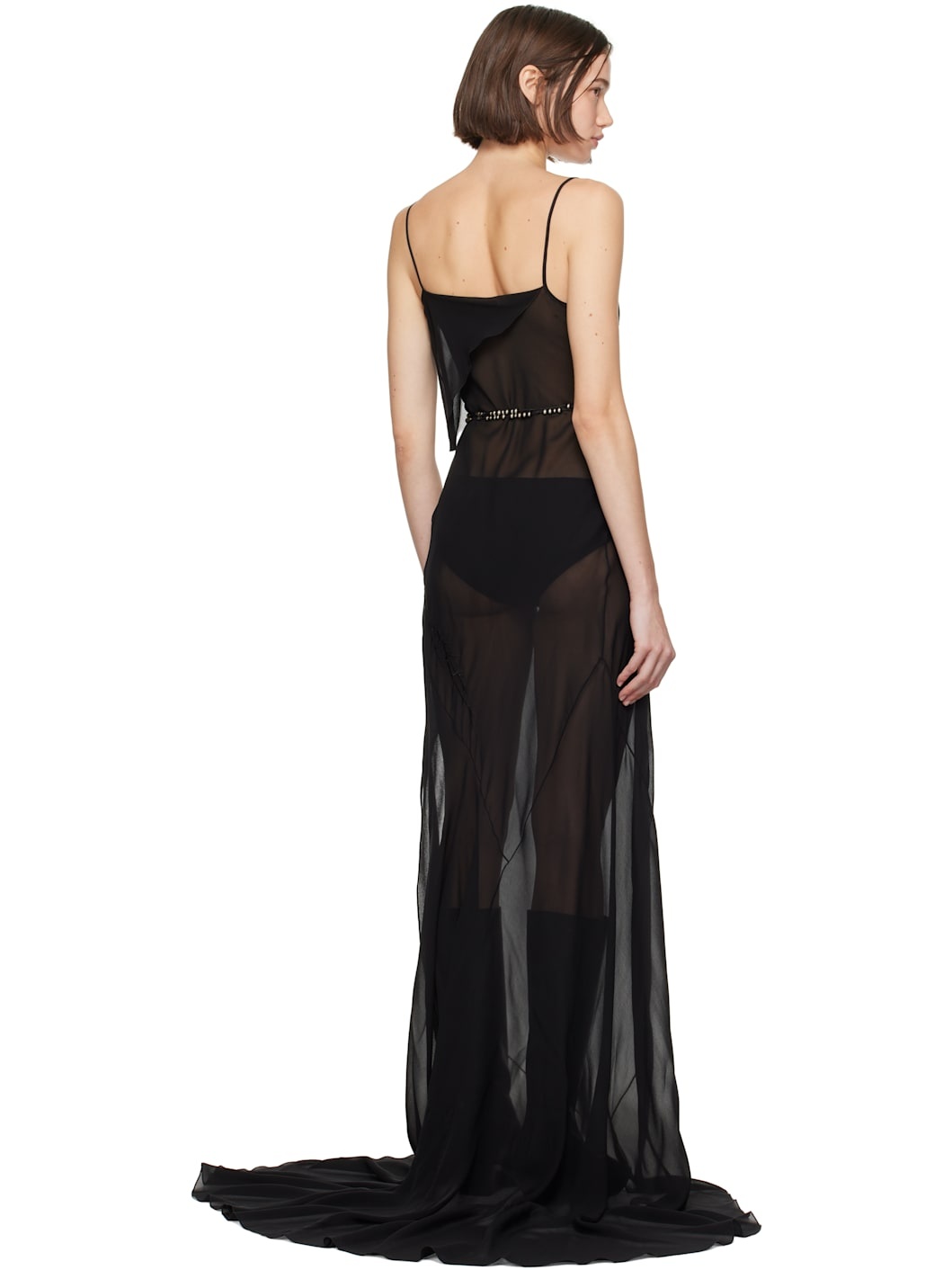Black Aarricia Long Bias Slip Dress - 3