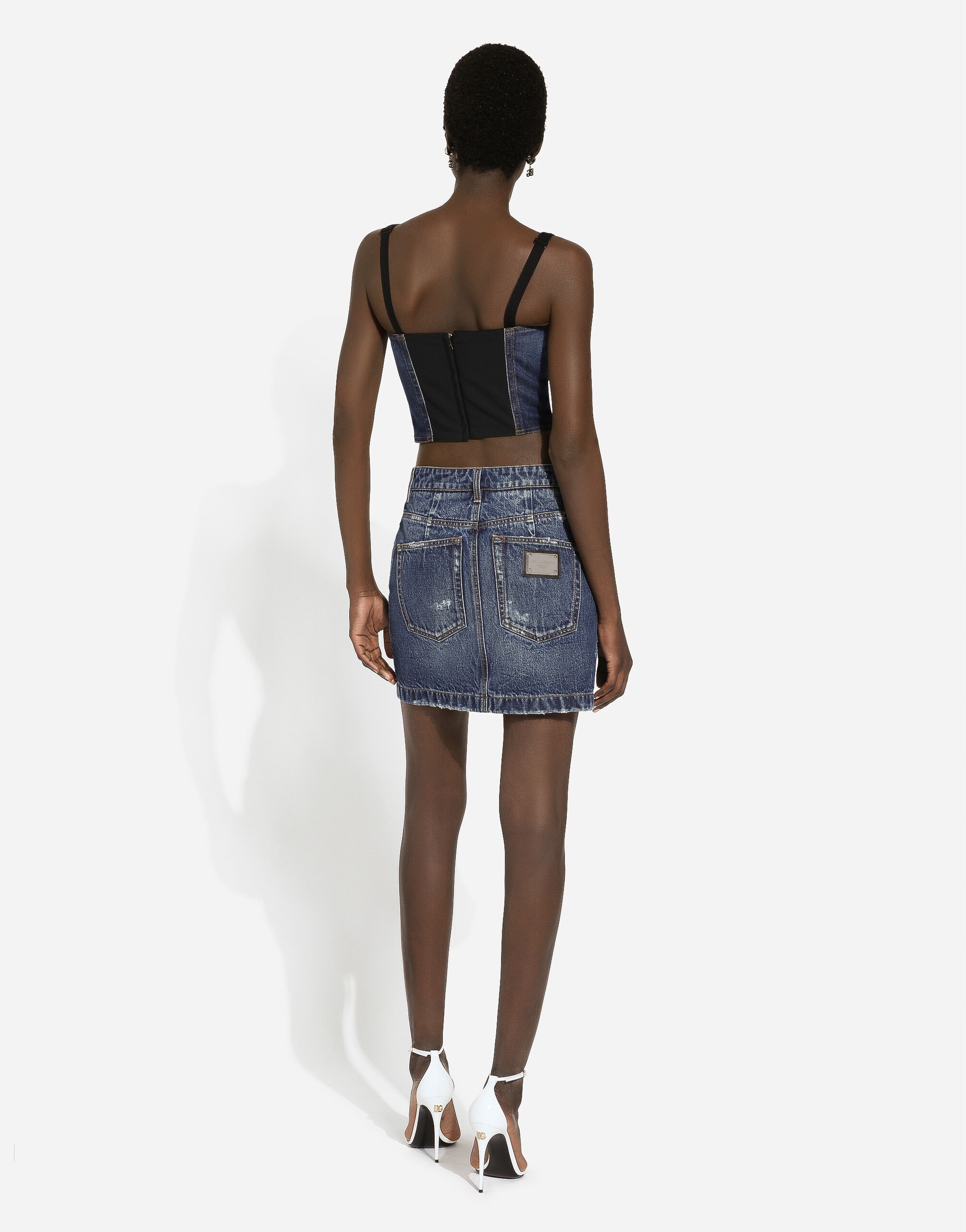 Denim mini skirt with rips - 3