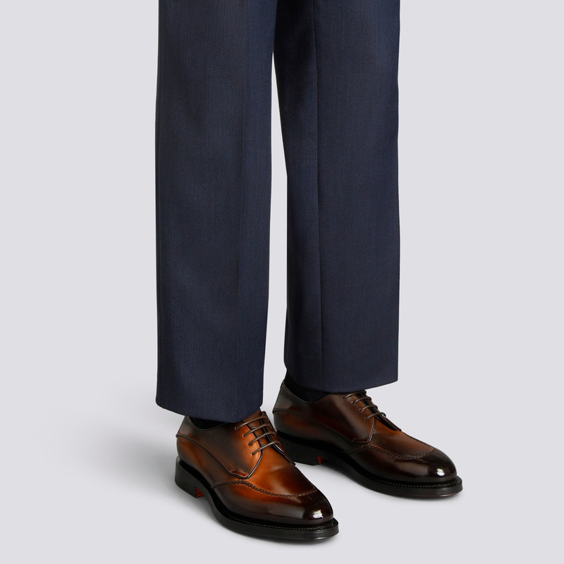 Santoni Men's dark brown leather Derby shoe outlook
