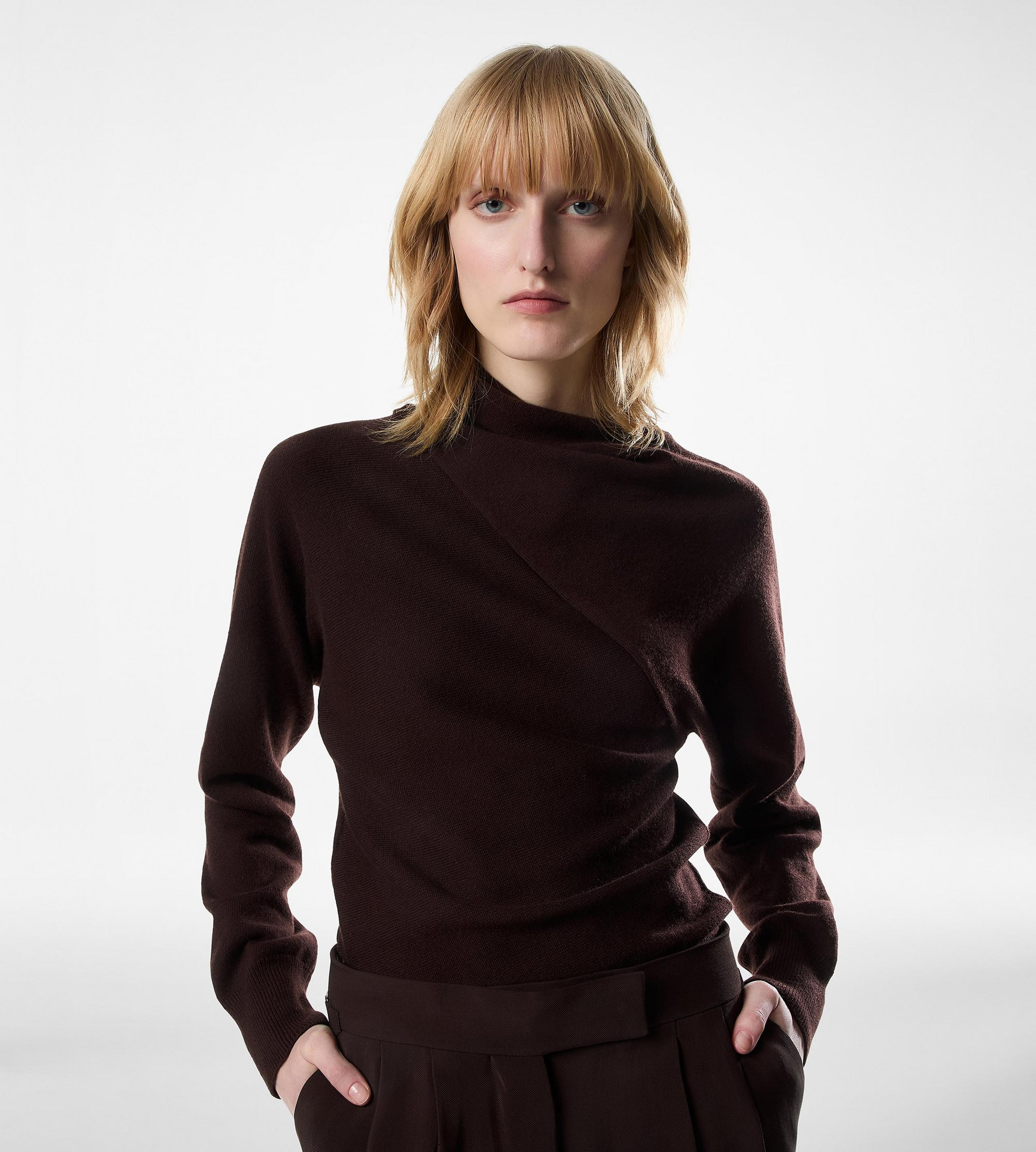 LONG SLEEVE WRAP COLLAR KNIT - 2