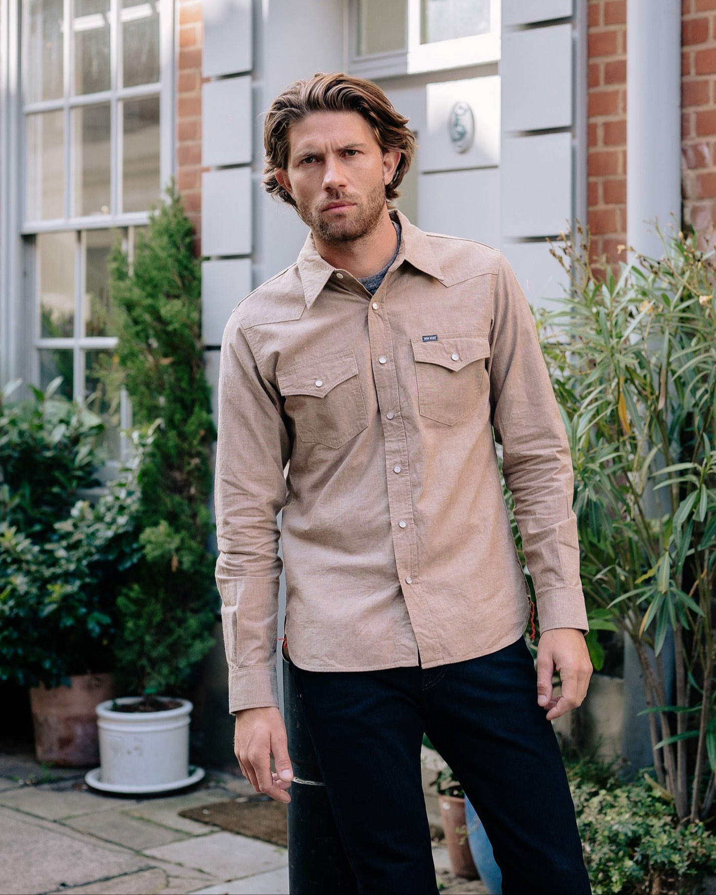IHSH-315-KHA 10oz Selvedge Chambray Western Shirt - Khaki - 4